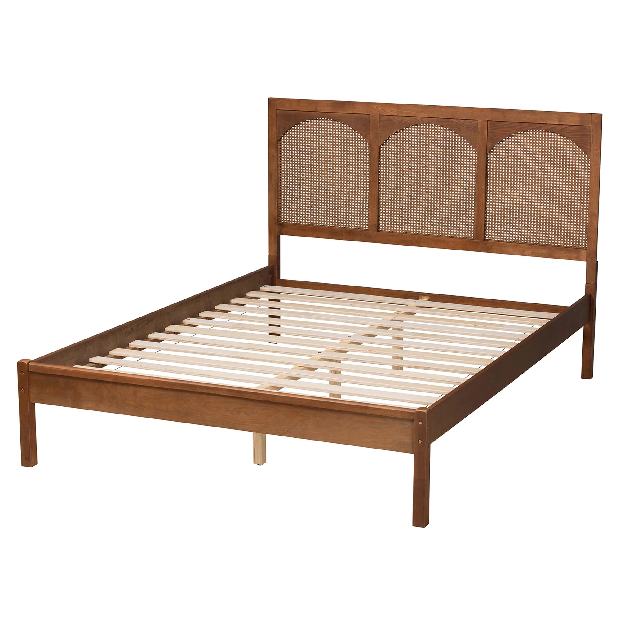 Baxton Studio Blossom Classic and Traditional Ash Walnut Finished Wood and Rattan Queen Size Platform Bed - Image 4