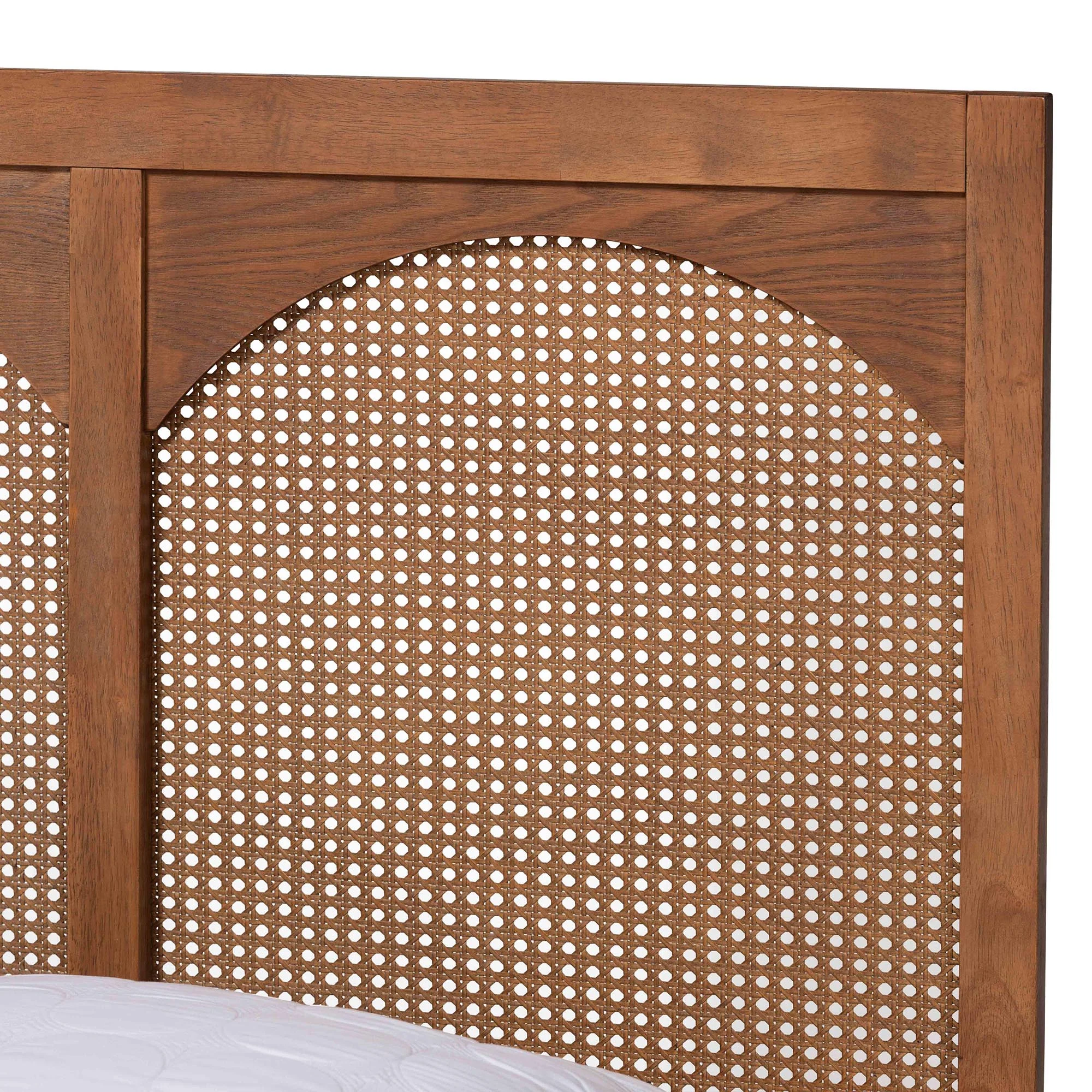 Baxton Studio Blossom Classic and Traditional Ash Walnut Finished Wood and Rattan Queen Size Platform Bed - Image 5