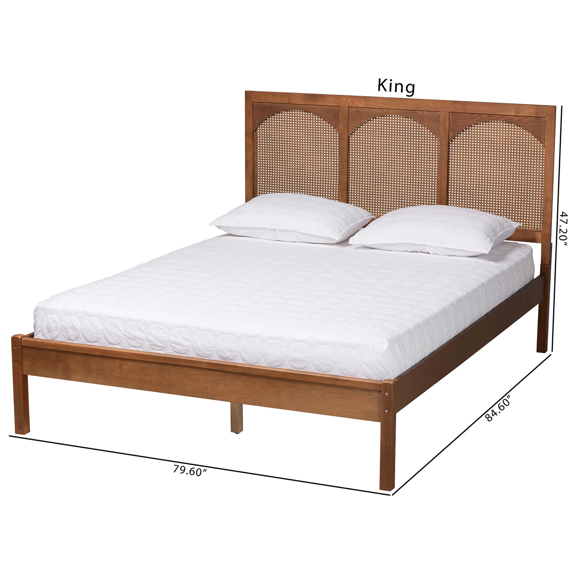 Baxton Studio Blossom Classic and Traditional Ash Walnut Finished Wood and Rattan Queen Size Platform Bed - Image 9