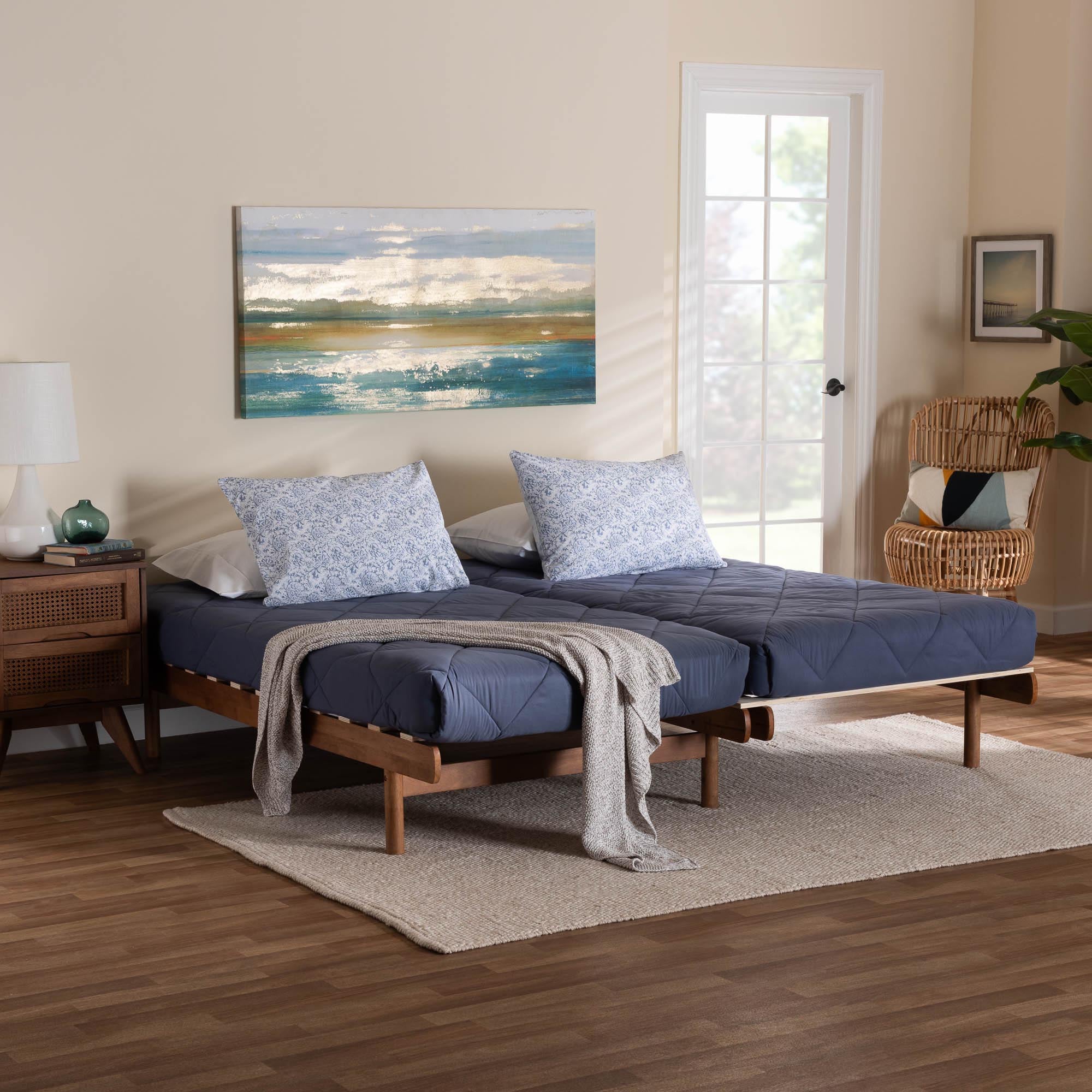 Baxton Studio Bolivia Mid-Century Modern Walnut Brown Wood Expandable Twin to King Bed Frame - Image 3