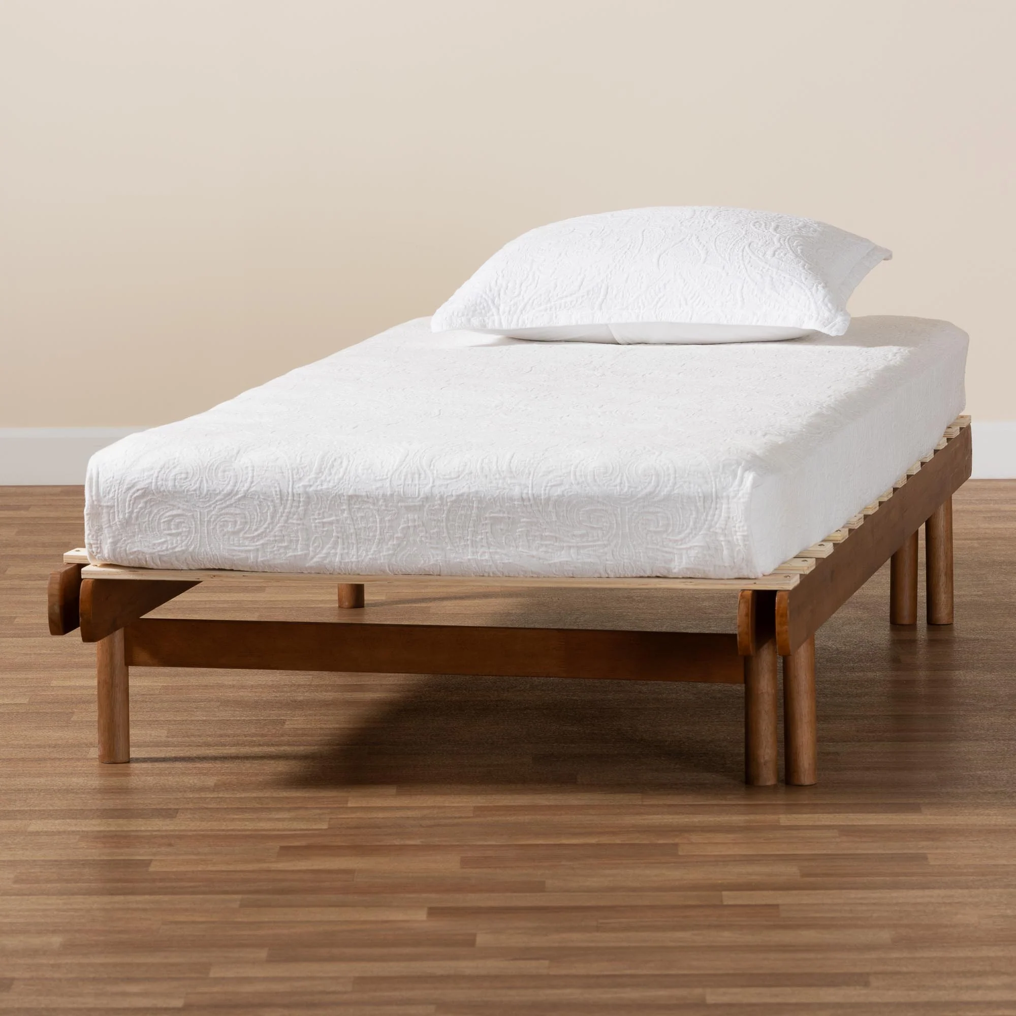 Baxton Studio Bolivia Mid-Century Modern Walnut Brown Wood Expandable Twin to King Bed Frame - Image 4