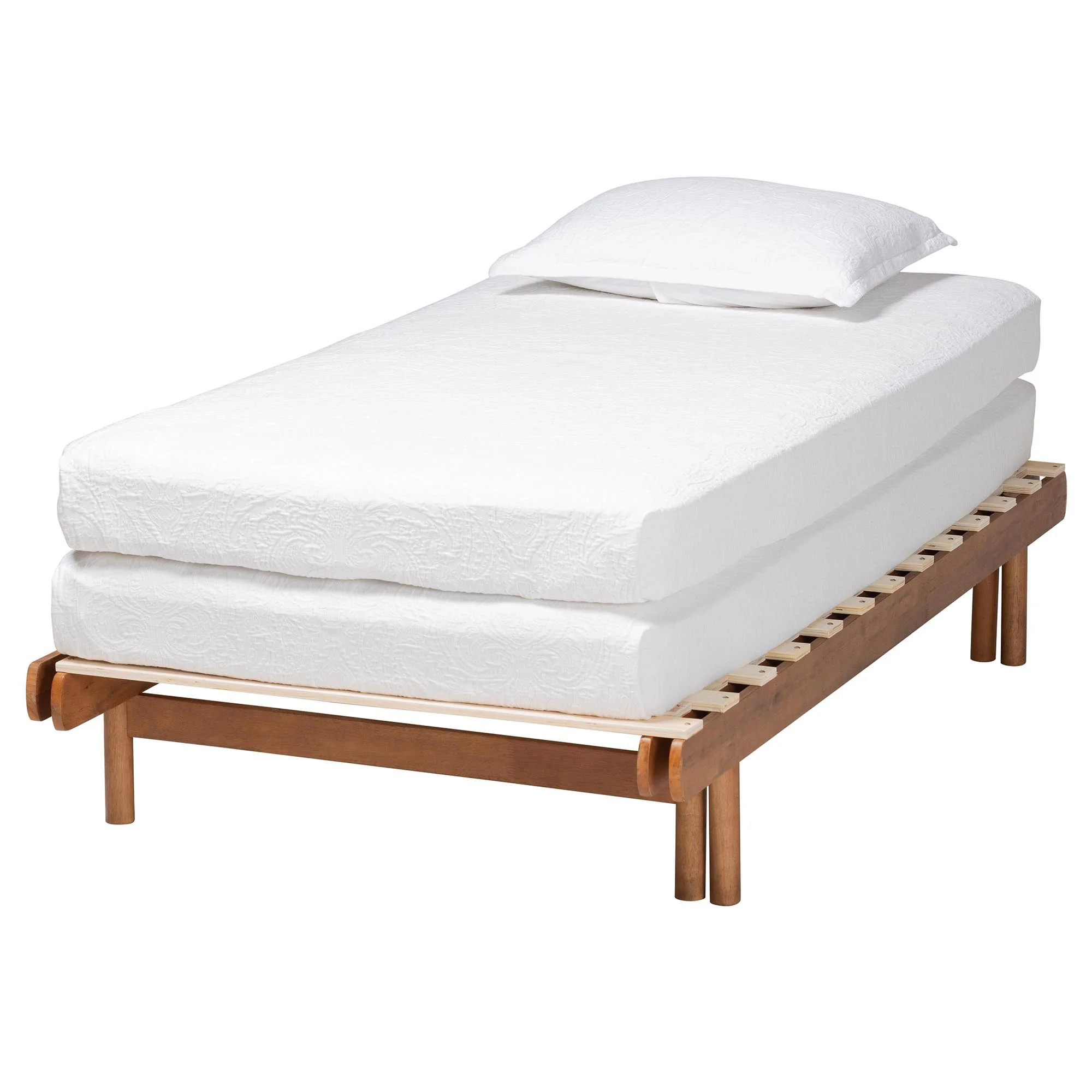 Baxton Studio Bolivia Mid-Century Modern Walnut Brown Wood Expandable Twin to King Bed Frame - Image 6