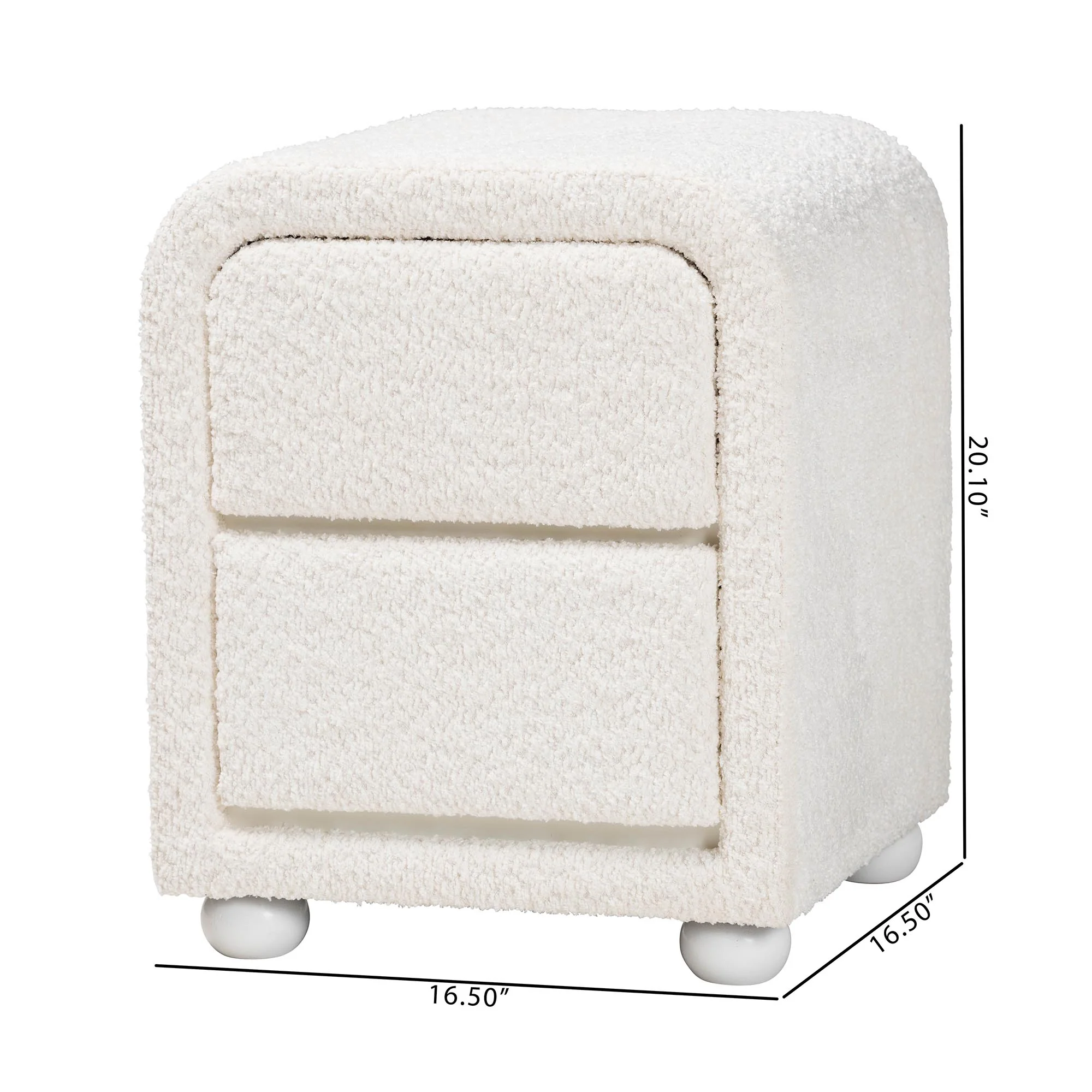 Baxton Studio Bonilla Modern White Teddy-Bear Fabric and Rubberwood 2-Drawer Nightstand - Image 3