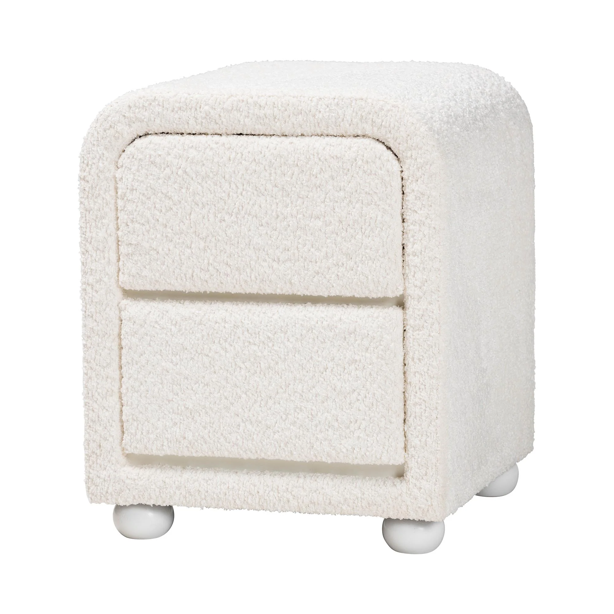 Baxton Studio Bonilla Modern White Teddy-Bear Fabric and Rubberwood 2-Drawer Nightstand - Image 4