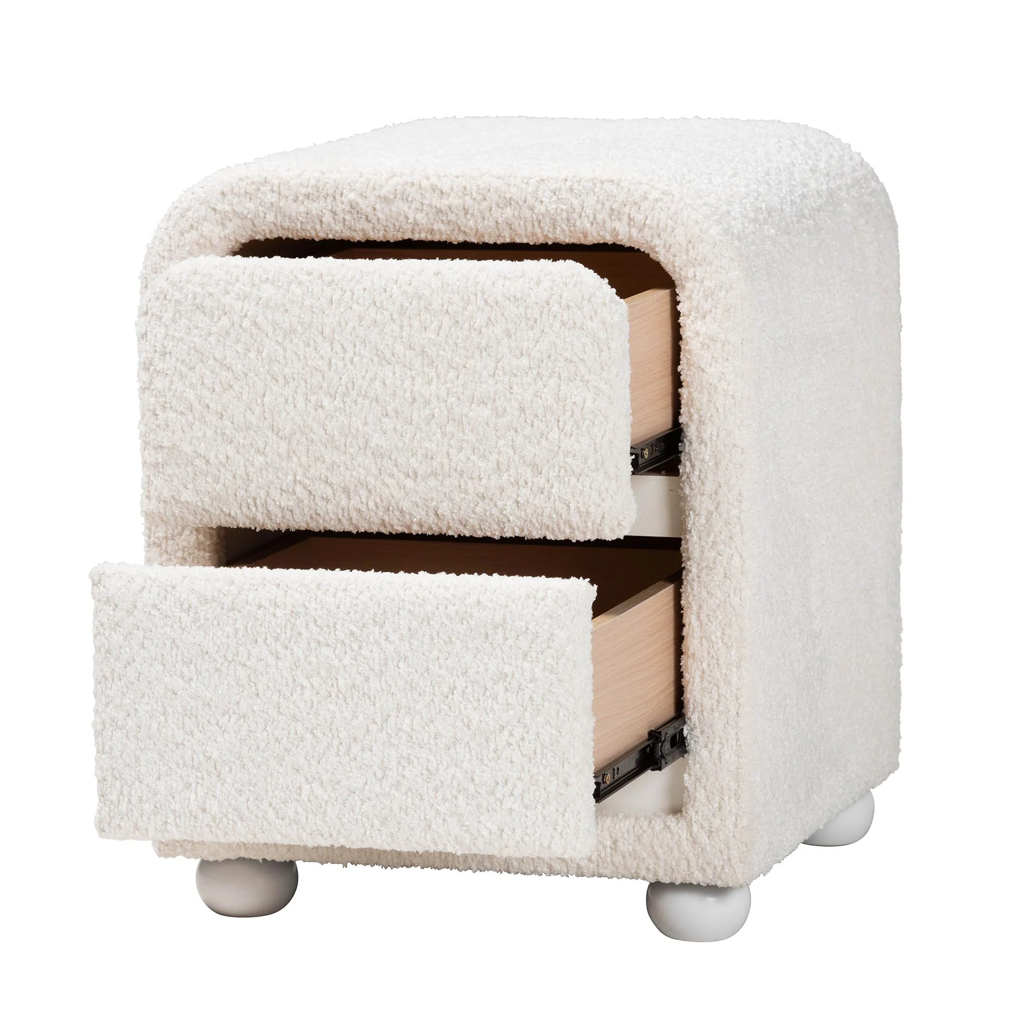 Baxton Studio Bonilla Modern White Teddy-Bear Fabric and Rubberwood 2-Drawer Nightstand - Image 5