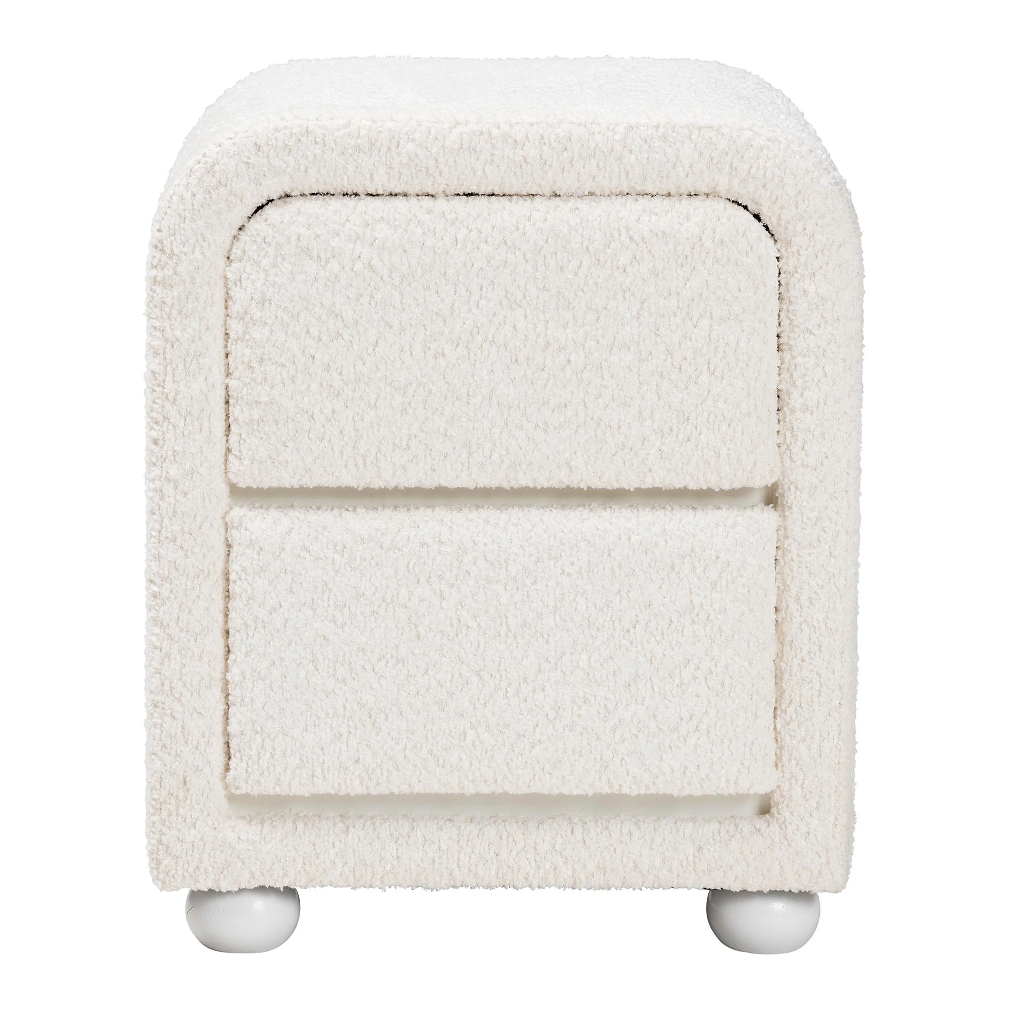 Baxton Studio Bonilla Modern White Teddy-Bear Fabric and Rubberwood 2-Drawer Nightstand - Image 6