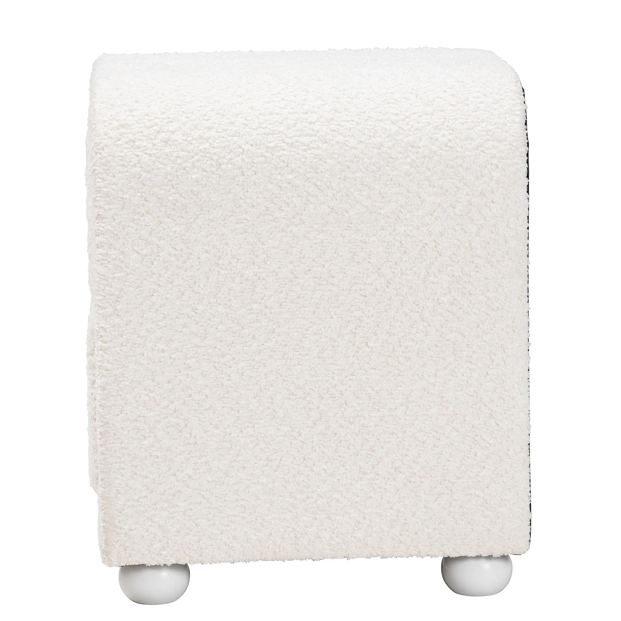 Baxton Studio Bonilla Modern White Teddy-Bear Fabric and Rubberwood 2-Drawer Nightstand - Image 7