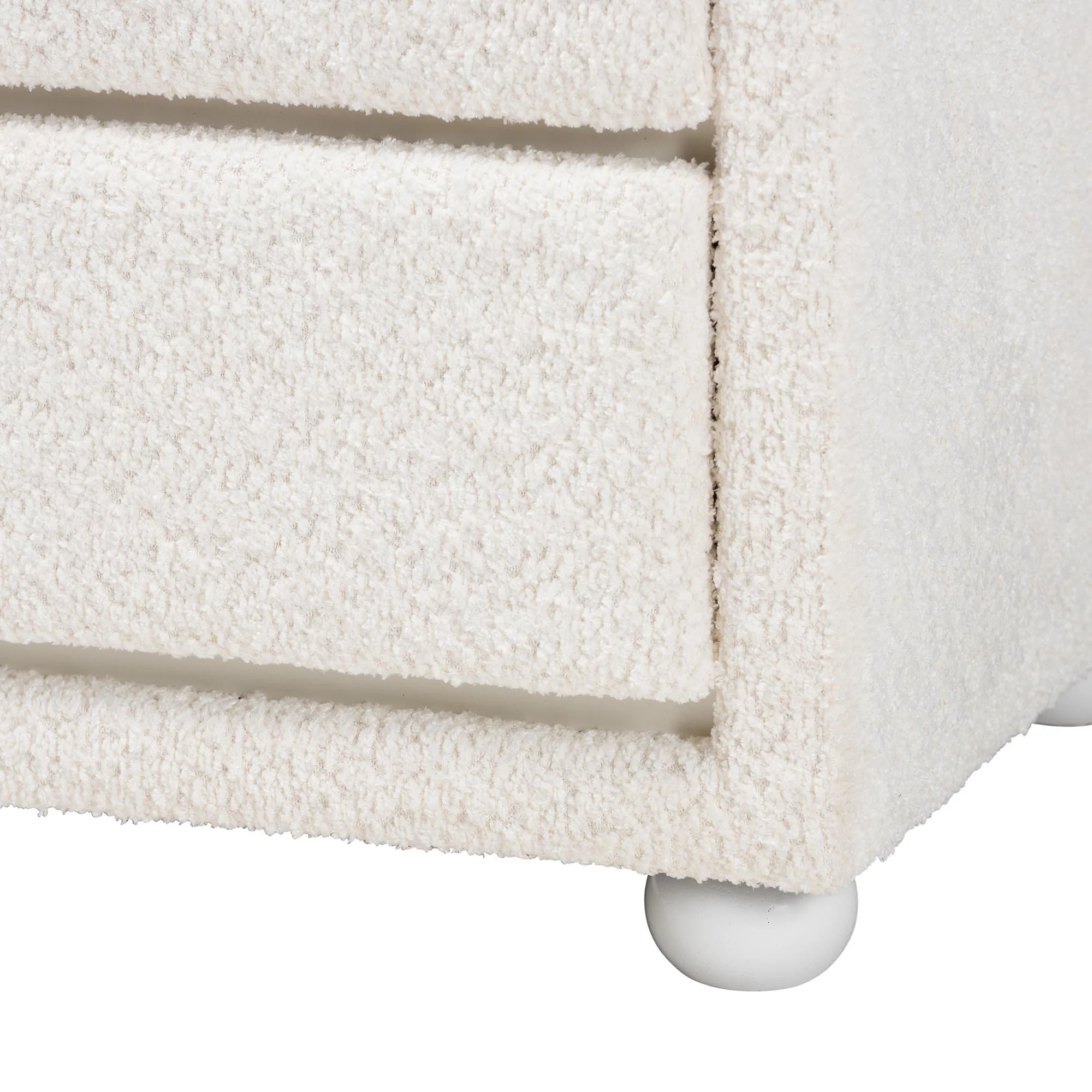 Baxton Studio Bonilla Modern White Teddy-Bear Fabric and Rubberwood 2-Drawer Nightstand - Image 8