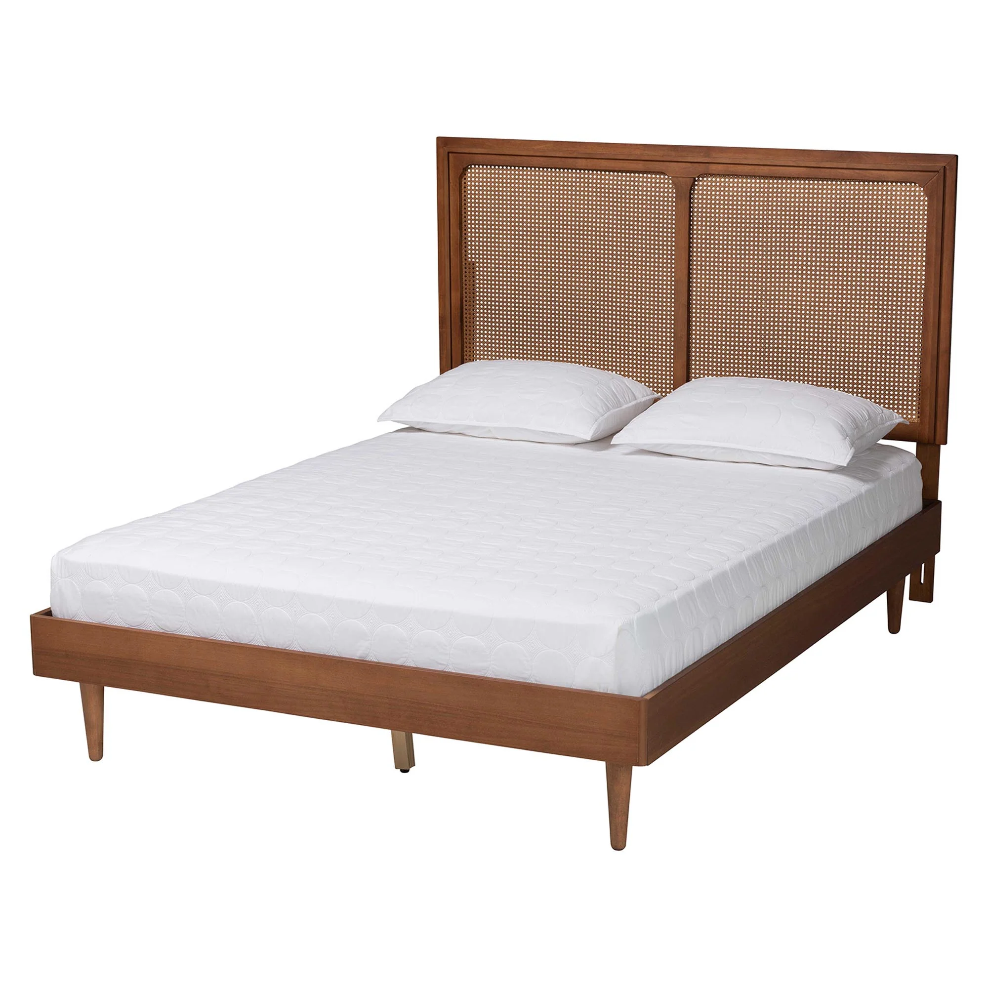 Baxton Studio Boris Mid-Century Modern Ash Walnut Woven Rattan King Size Bed - Image 6