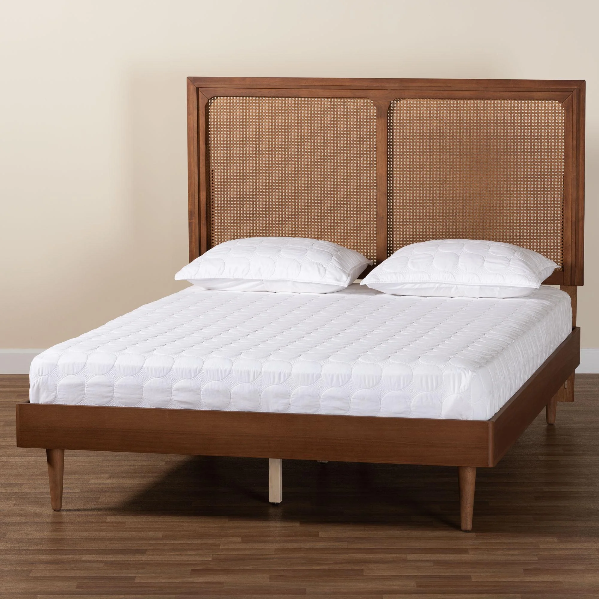 Baxton Studio Boris Mid-Century Modern Ash Walnut Woven Rattan Queen Size Bed - Image 2