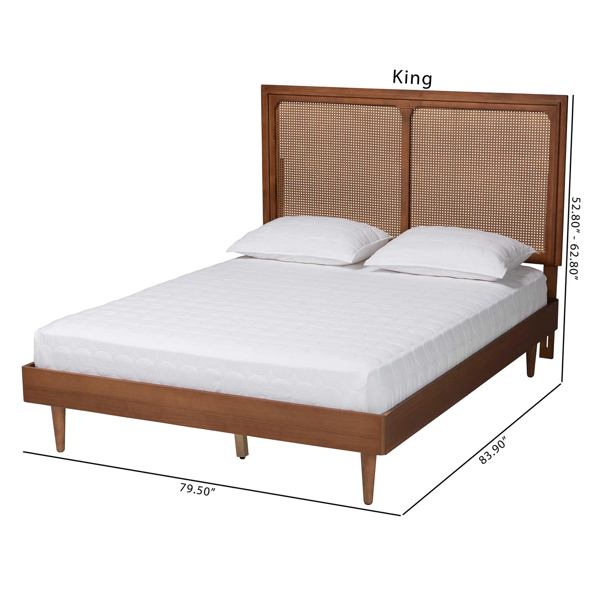 Baxton Studio Boris Mid-Century Modern Ash Walnut Woven Rattan Queen Size Bed - Image 4