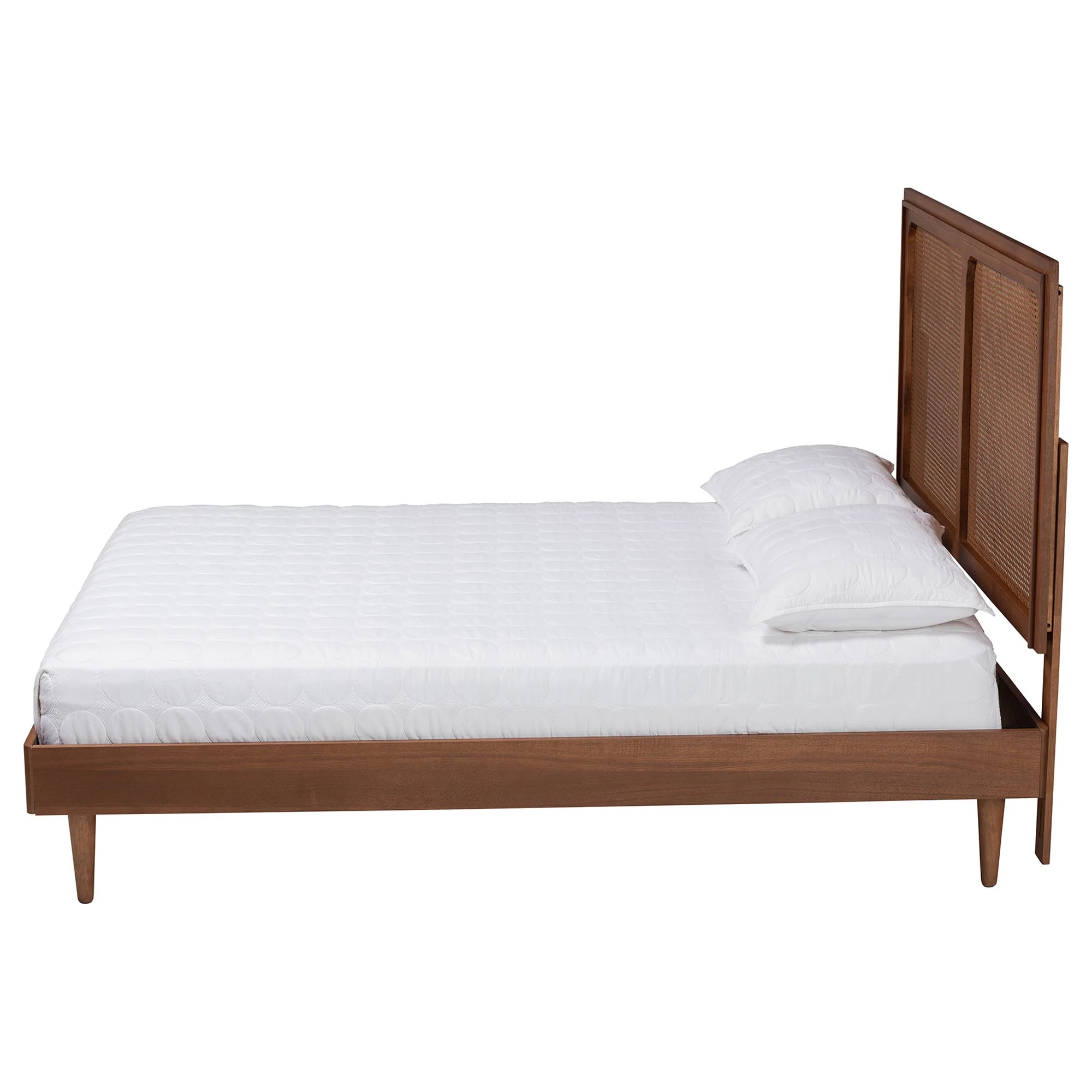 Baxton Studio Boris Mid-Century Modern Ash Walnut Woven Rattan Queen Size Bed - Image 7