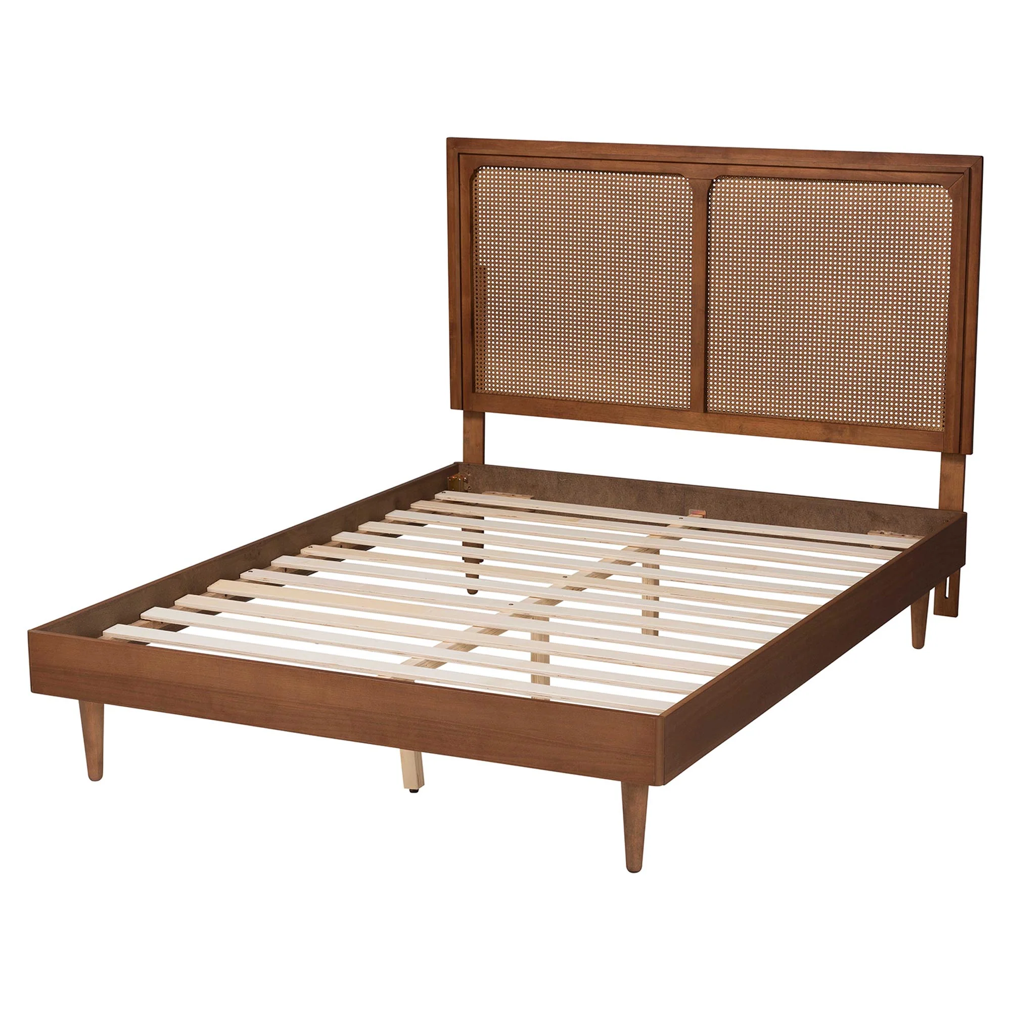 Baxton Studio Boris Mid-Century Modern Ash Walnut Woven Rattan Queen Size Bed - Image 8