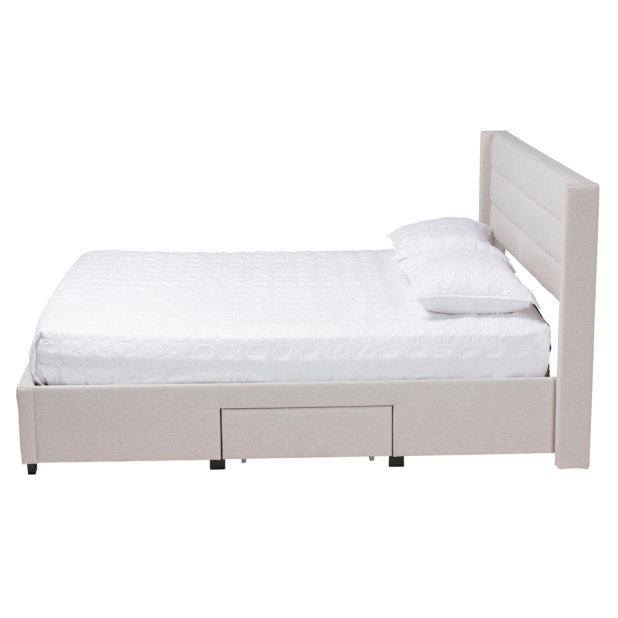 Baxton Studio Braylon Mid-Century Modern Transitional Beige Fabric and Dark Brown Finished Wood Full Size 3-Drawer Storage Platform Bed - Image 4