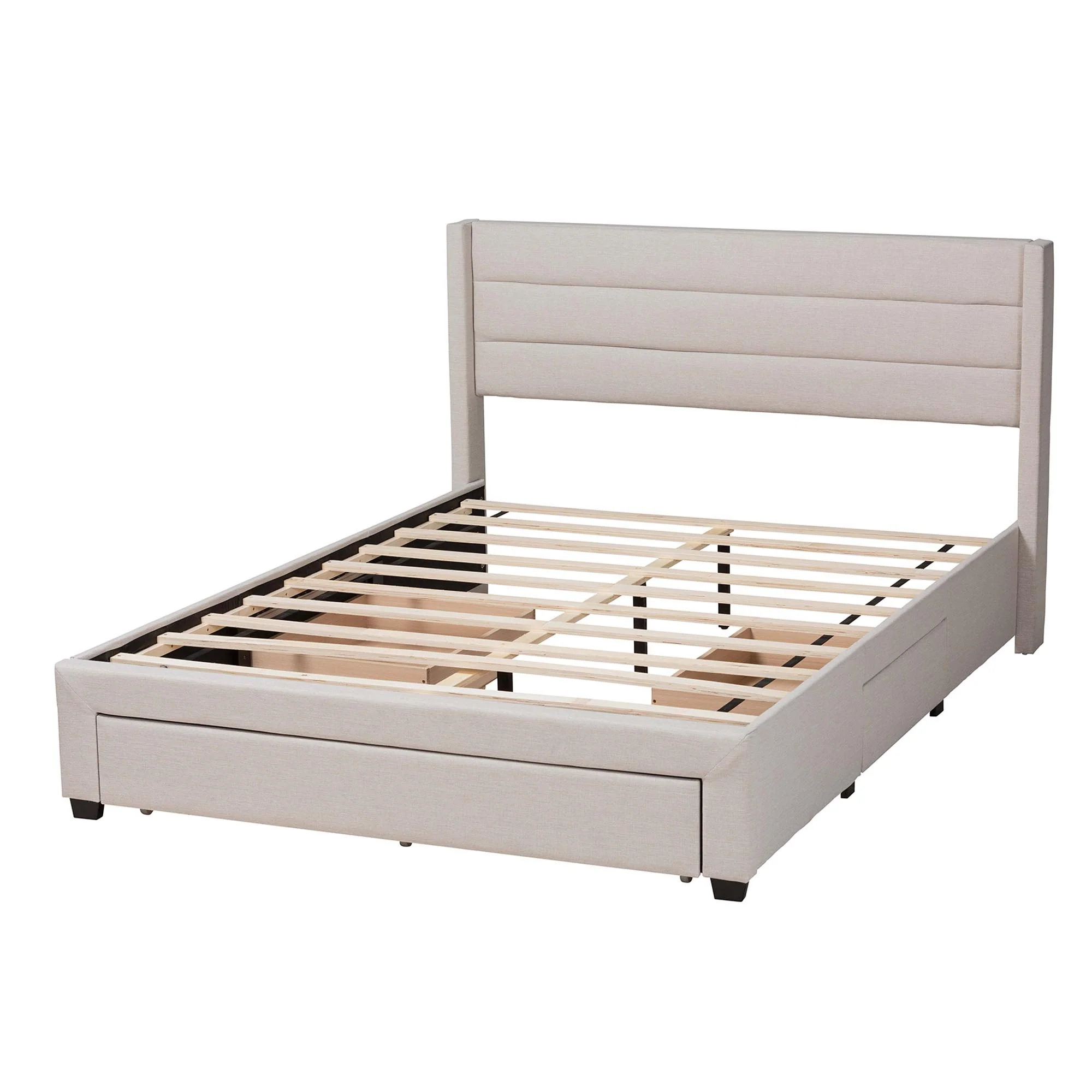 Baxton Studio Braylon Mid-Century Modern Transitional Beige Fabric and Dark Brown Finished Wood Full Size 3-Drawer Storage Platform Bed - Image 5