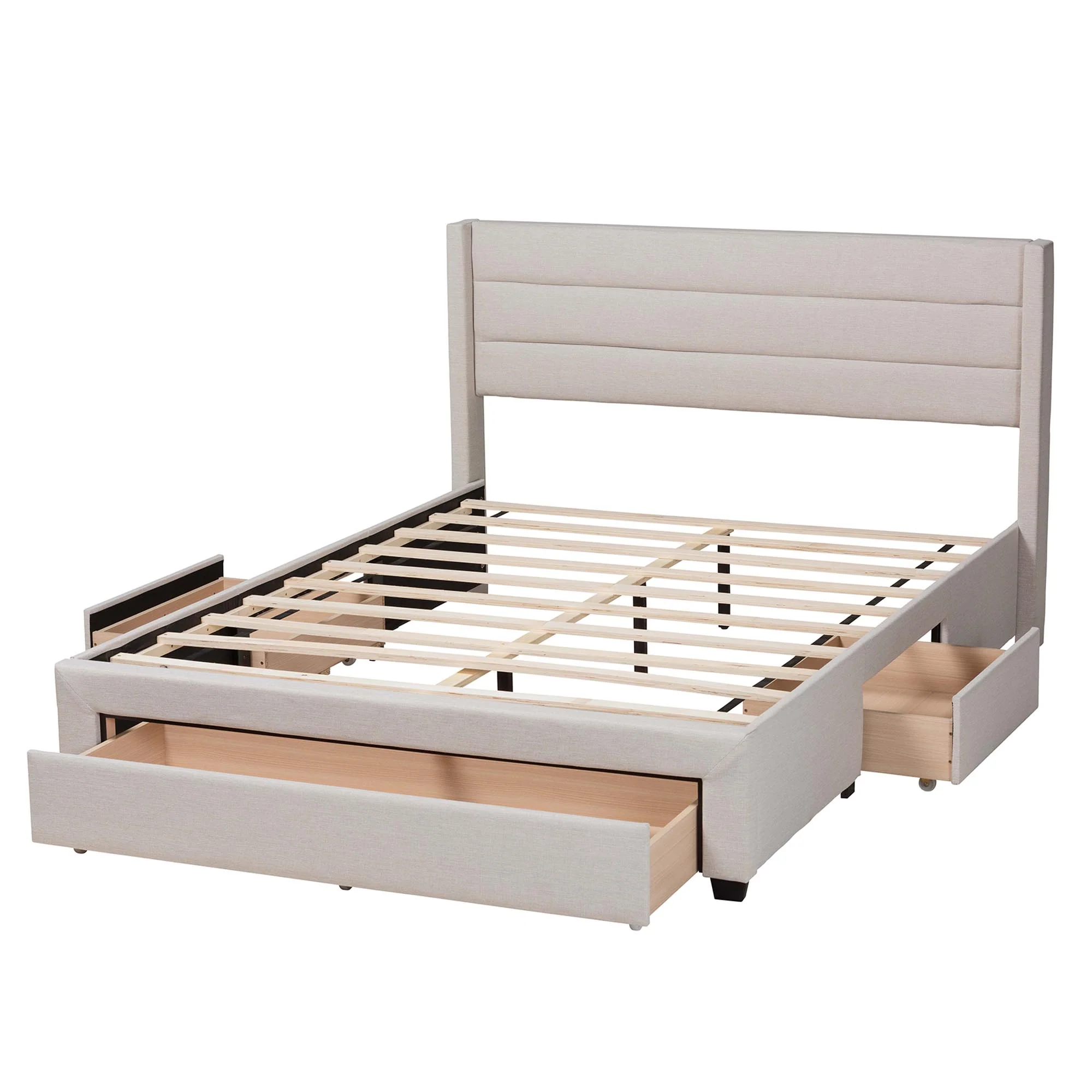 Baxton Studio Braylon Mid-Century Modern Transitional Beige Fabric and Dark Brown Finished Wood Full Size 3-Drawer Storage Platform Bed - Image 6