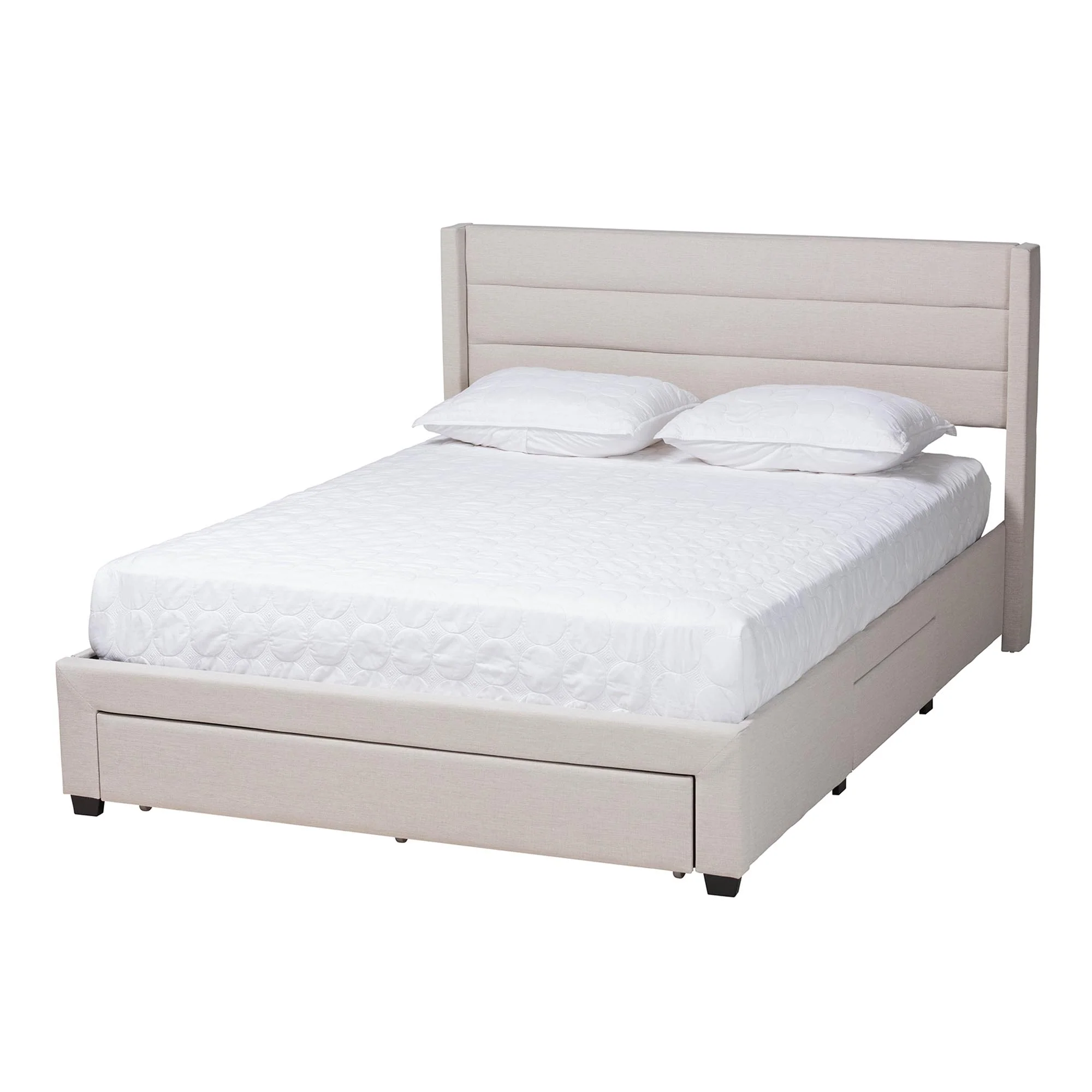 Baxton Studio Braylon Mid-Century Modern Transitional Beige Fabric and Dark Brown Finished Wood Queen Size 3-Drawer Storage Platform Bed - Image 5
