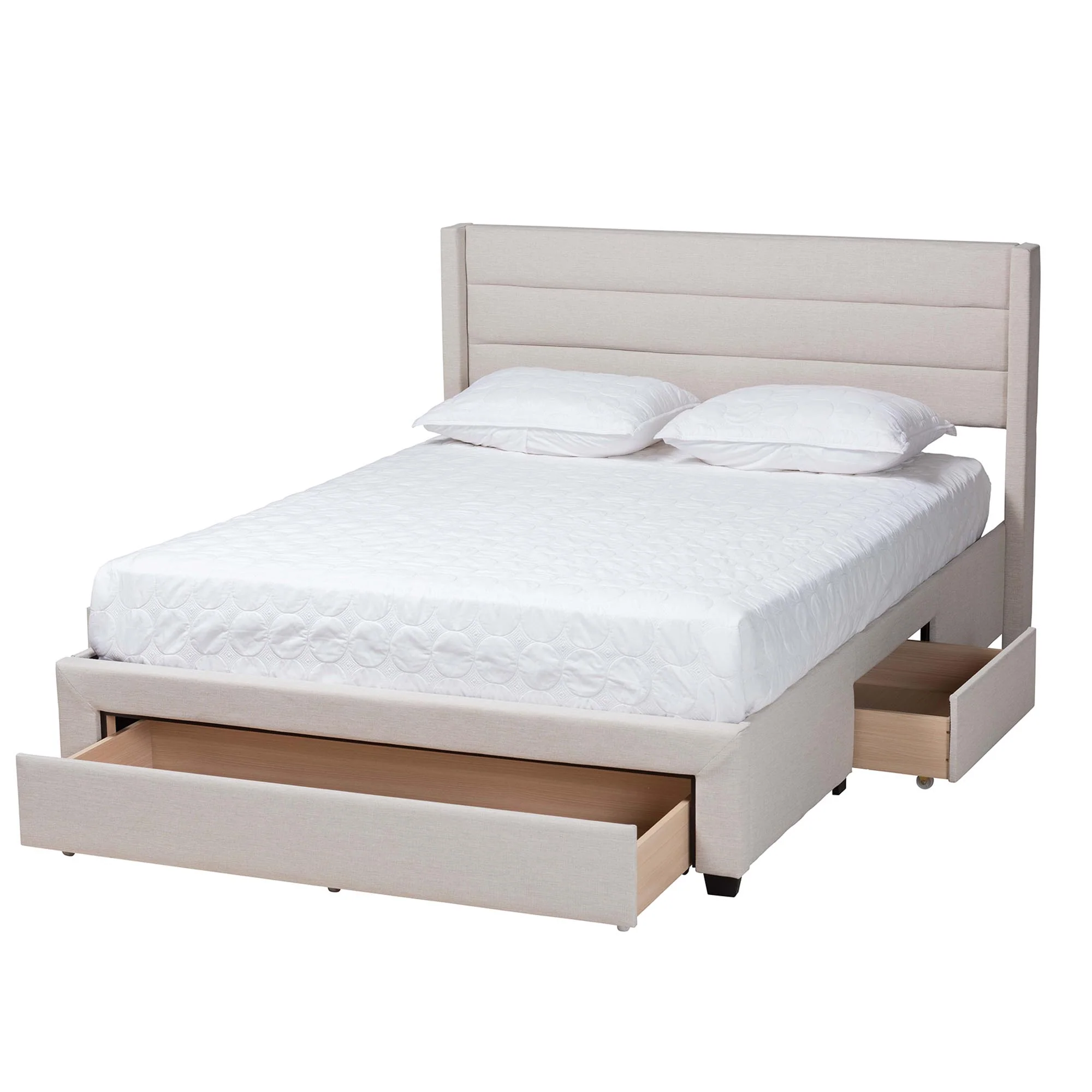 Baxton Studio Braylon Mid-Century Modern Transitional Beige Fabric and Dark Brown Finished Wood Queen Size 3-Drawer Storage Platform Bed - Image 6