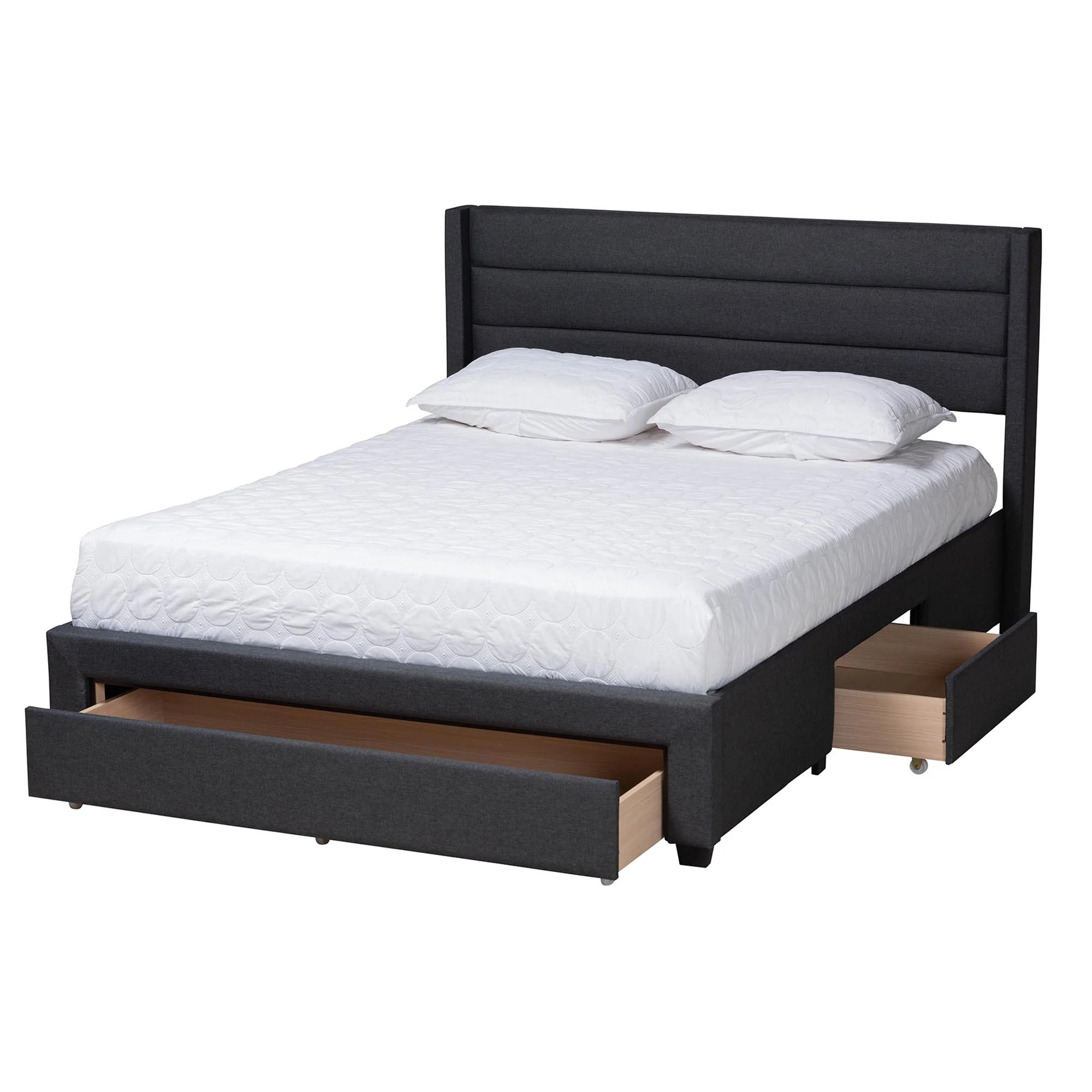 Baxton Studio Braylon Mid-Century Modern Transitional Charcoal Grey Fabric and Dark Brown Finished Wood Full Size 3-Drawer Storage Platform Bed - Image 3