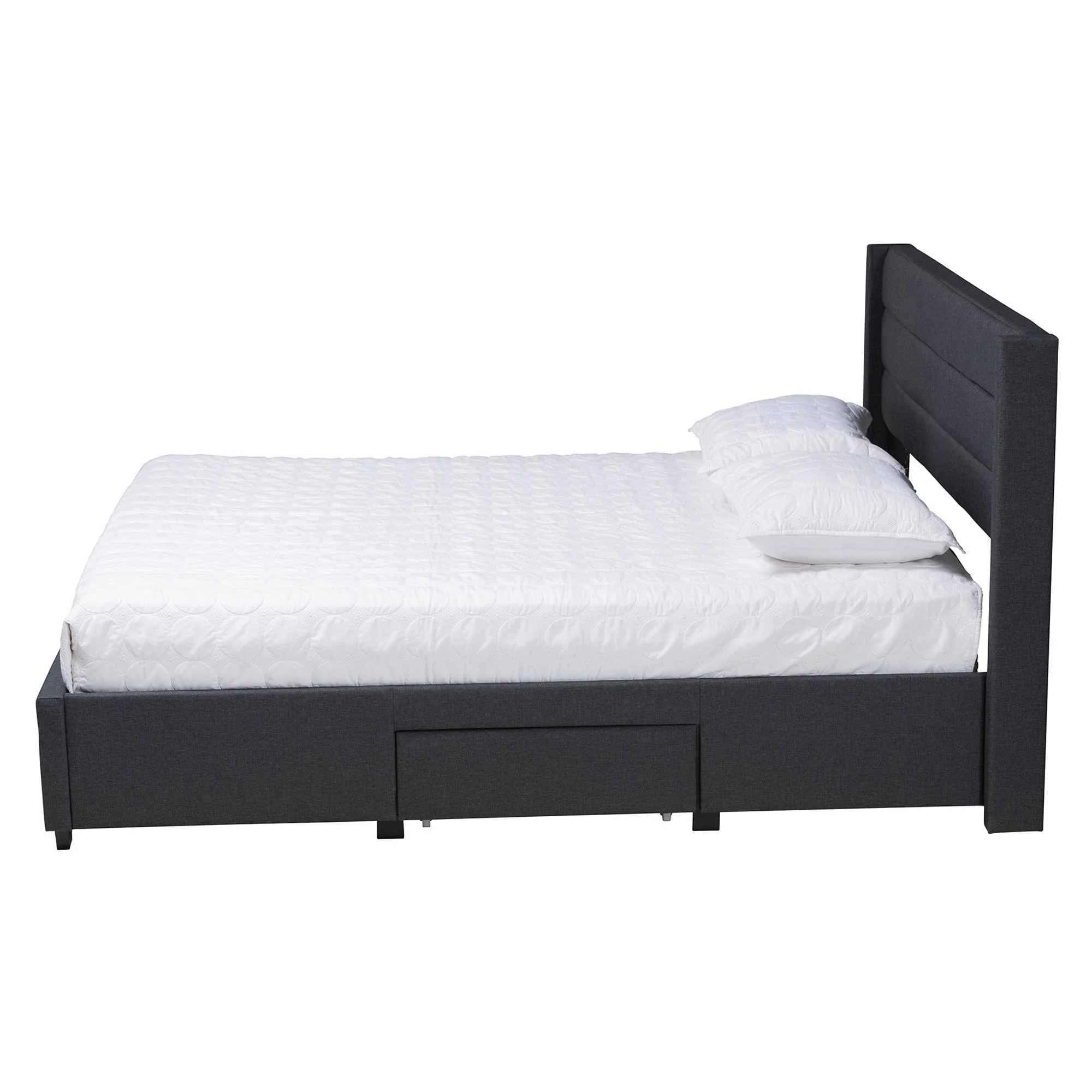 Baxton Studio Braylon Mid-Century Modern Transitional Charcoal Grey Fabric and Dark Brown Finished Wood Full Size 3-Drawer Storage Platform Bed - Image 4