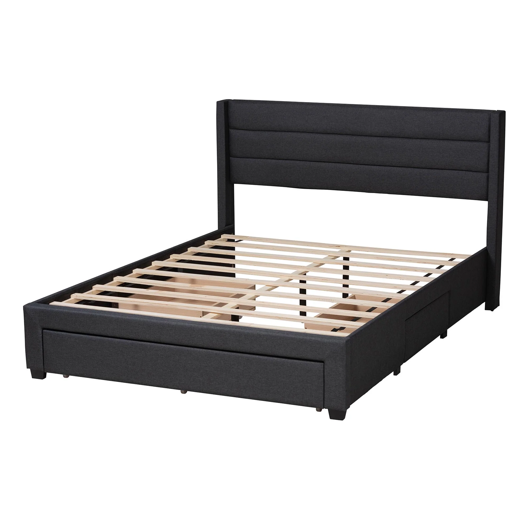 Baxton Studio Braylon Mid-Century Modern Transitional Charcoal Grey Fabric and Dark Brown Finished Wood Full Size 3-Drawer Storage Platform Bed - Image 5