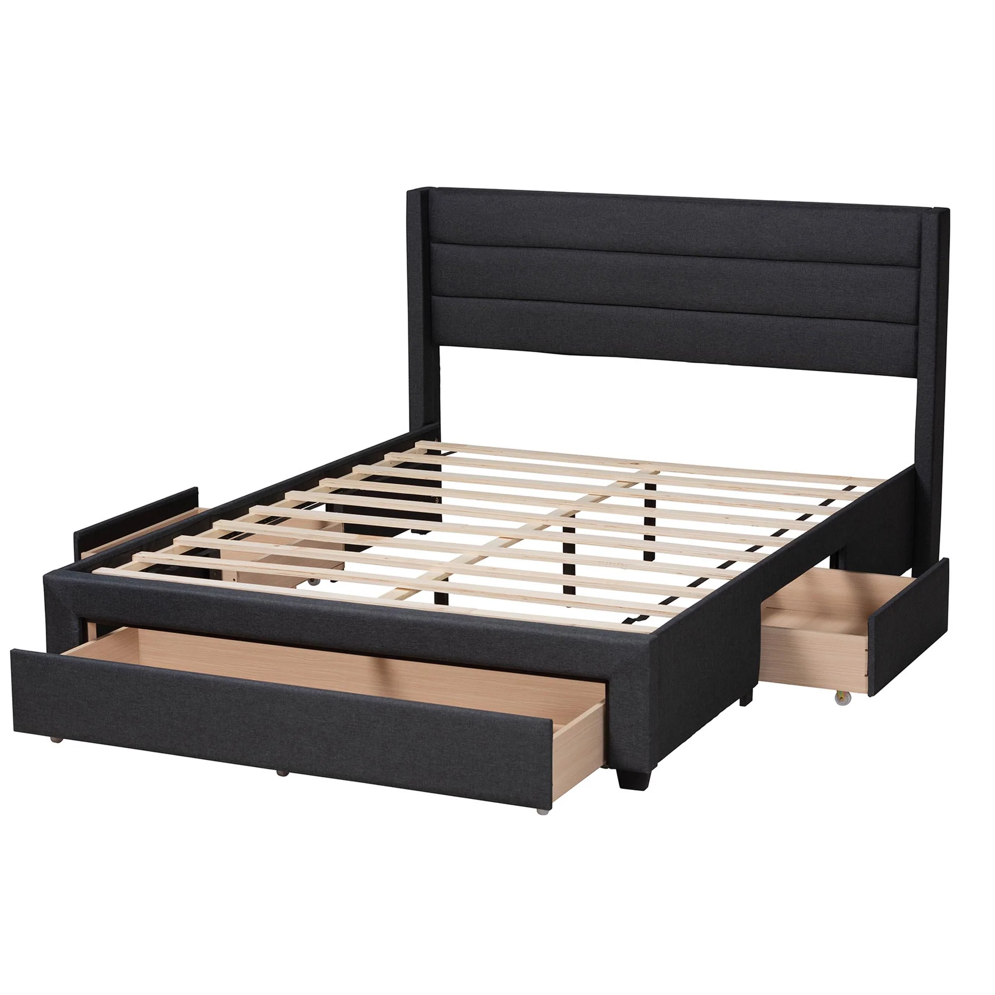 Baxton Studio Braylon Mid-Century Modern Transitional Charcoal Grey Fabric and Dark Brown Finished Wood Full Size 3-Drawer Storage Platform Bed - Image 6