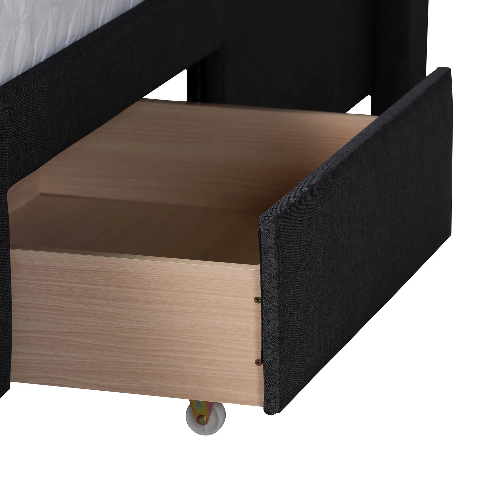 Baxton Studio Braylon Mid-Century Modern Transitional Charcoal Grey Fabric and Dark Brown Finished Wood Full Size 3-Drawer Storage Platform Bed - Image 8