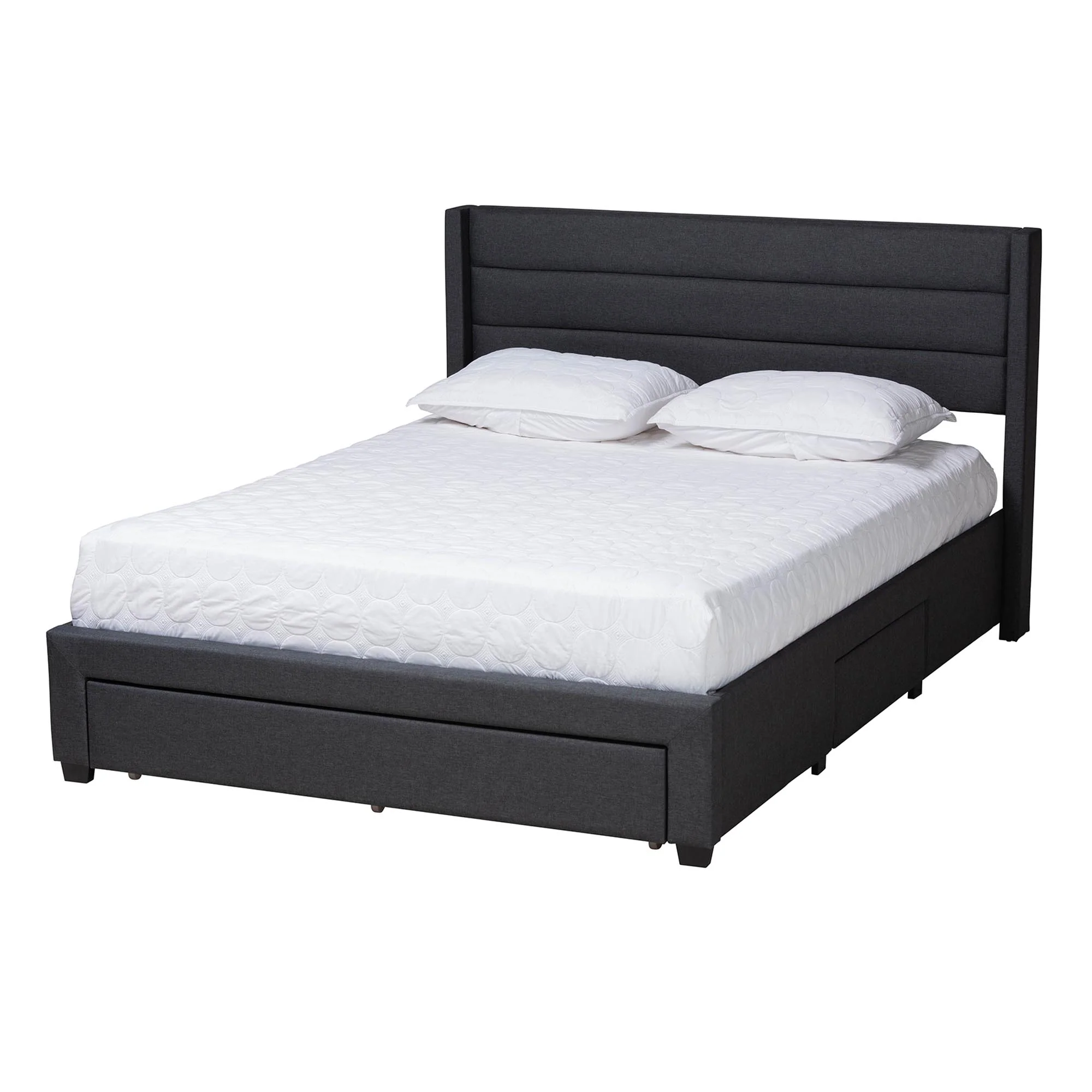 Baxton Studio Braylon Mid-Century Modern Transitional Charcoal Grey Fabric and Dark Brown Finished Wood Queen Size 3-Drawer Storage Platform Bed - Image 2