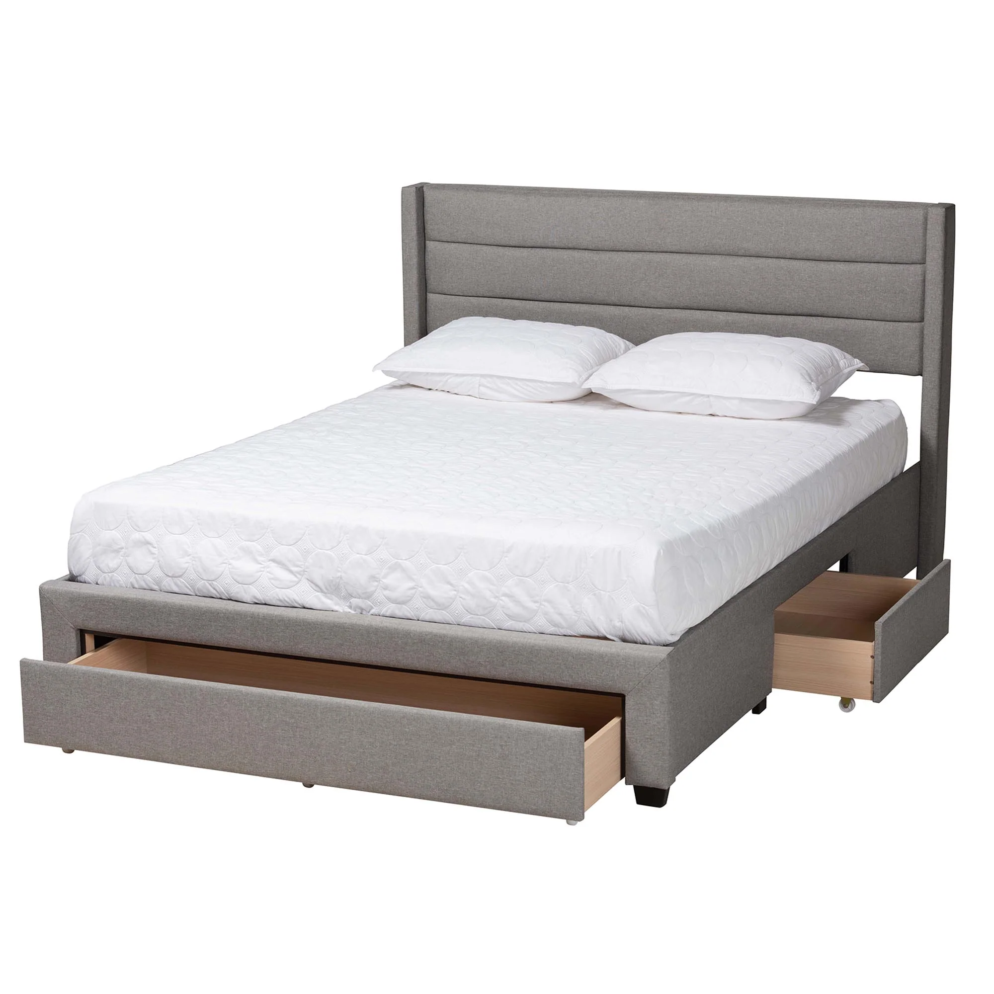 Baxton Studio Braylon Mid-Century Modern Transitional Light Grey Fabric and Dark Brown Finished Wood Full Size 3-Drawer Storage Platform Bed - Image 3