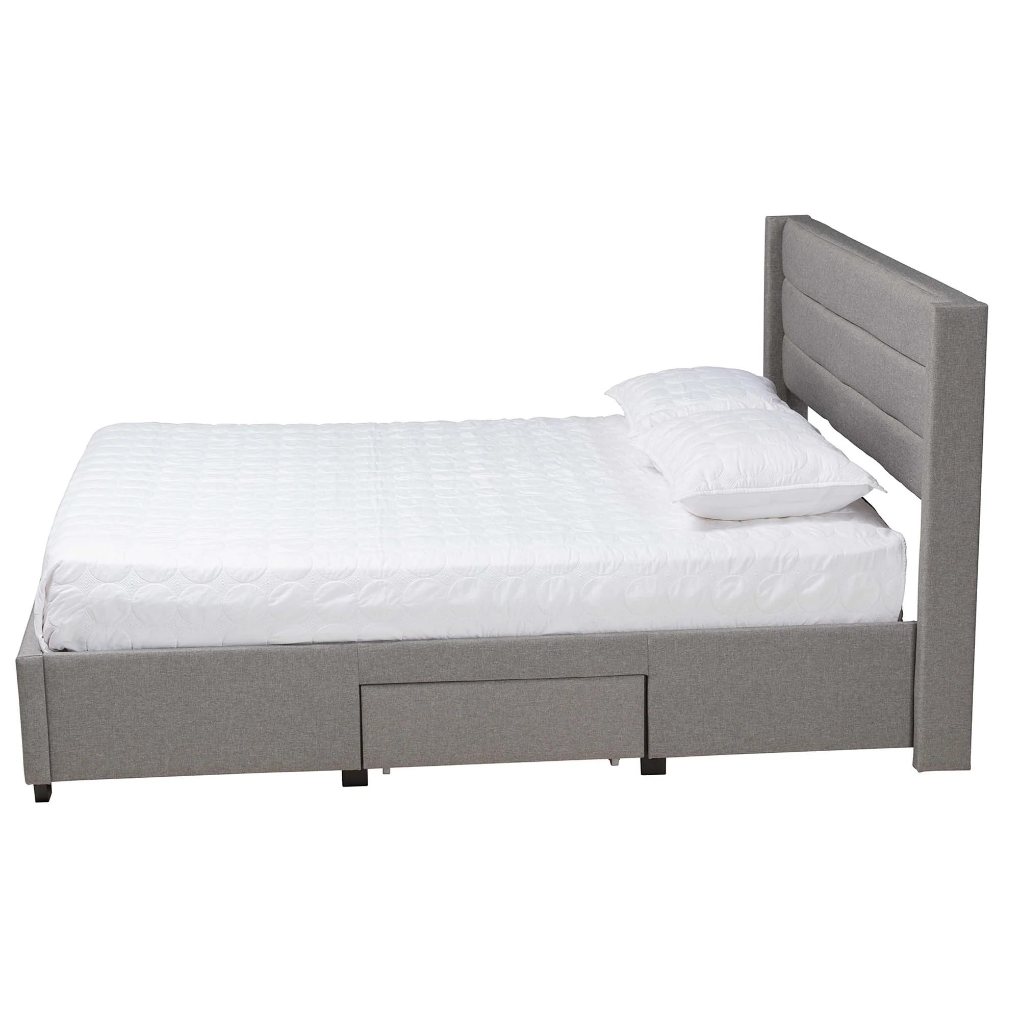 Baxton Studio Braylon Mid-Century Modern Transitional Light Grey Fabric and Dark Brown Finished Wood Full Size 3-Drawer Storage Platform Bed - Image 4