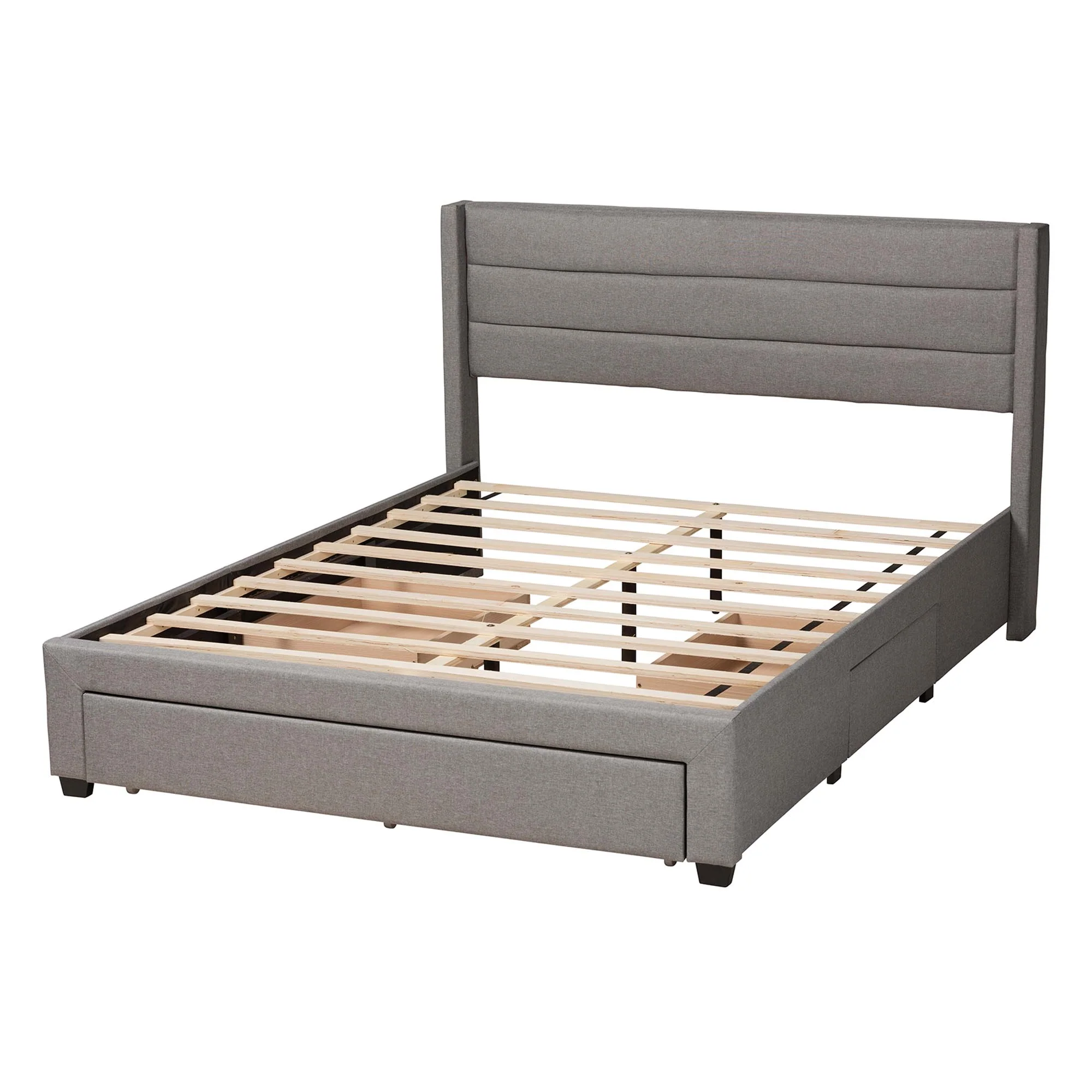 Baxton Studio Braylon Mid-Century Modern Transitional Light Grey Fabric and Dark Brown Finished Wood Full Size 3-Drawer Storage Platform Bed - Image 5