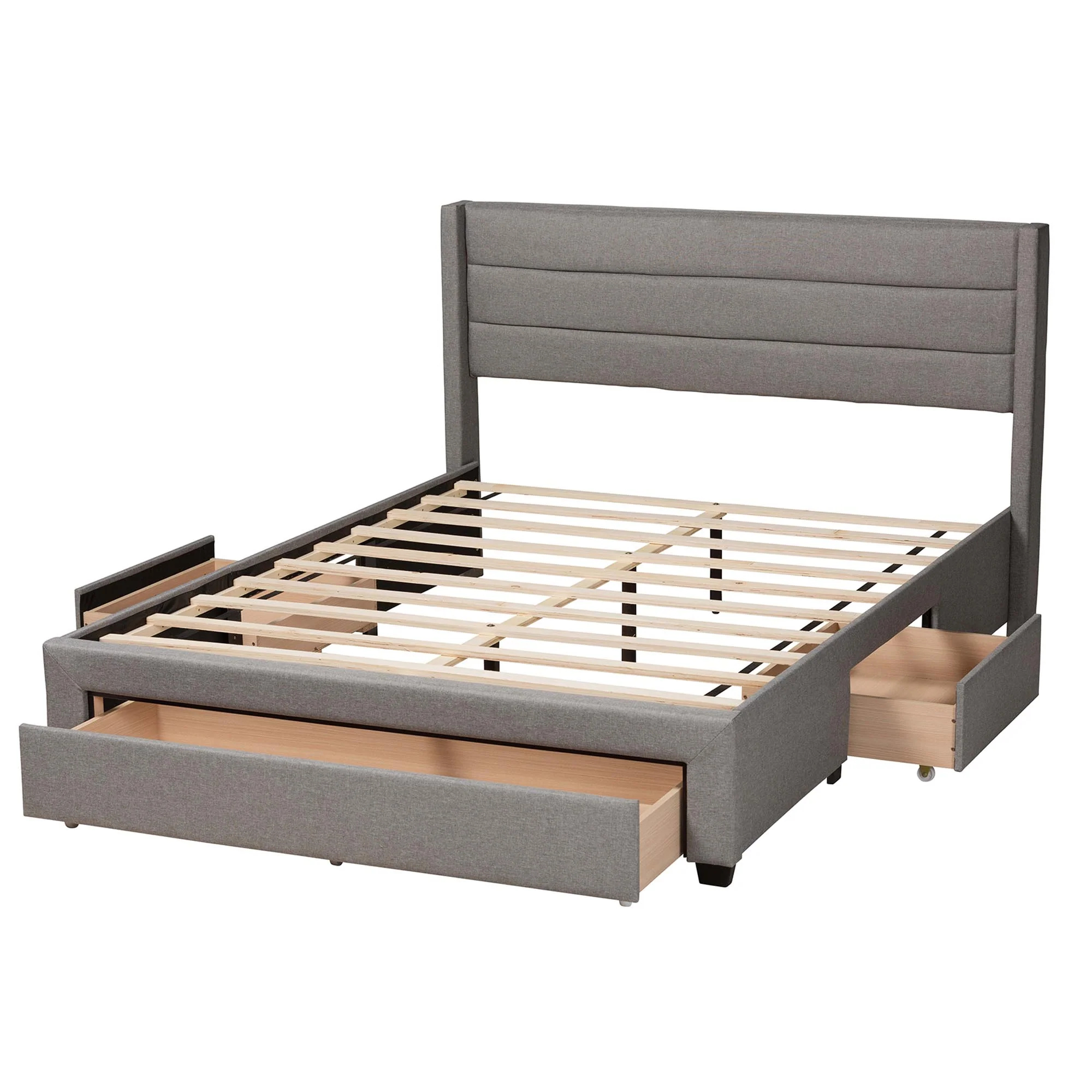 Baxton Studio Braylon Mid-Century Modern Transitional Light Grey Fabric and Dark Brown Finished Wood Full Size 3-Drawer Storage Platform Bed - Image 6