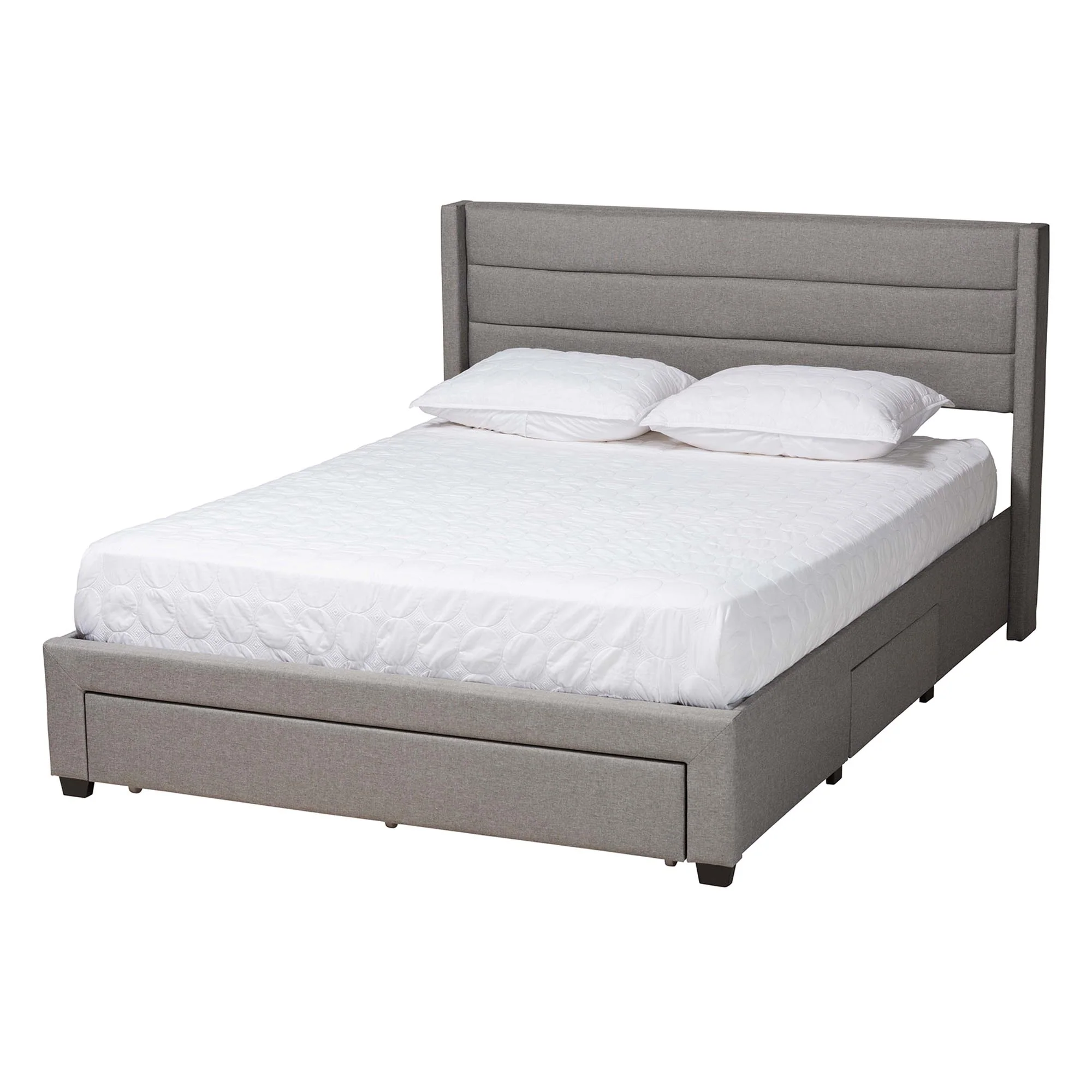 Baxton Studio Braylon Mid-Century Modern Transitional Light Grey Fabric and Dark Brown Finished Wood Queen Size 3-Drawer Storage Platform Bed - Image 2