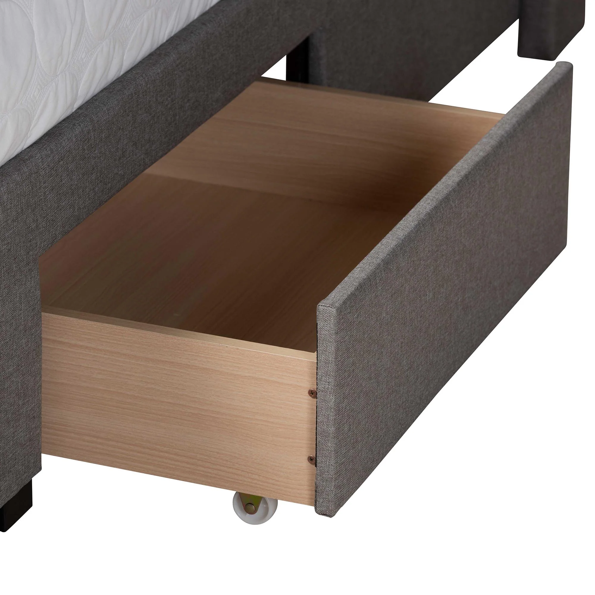 Baxton Studio Braylon Mid-Century Modern Transitional Light Grey Fabric and Dark Brown Finished Wood Queen Size 3-Drawer Storage Platform Bed - Image 8