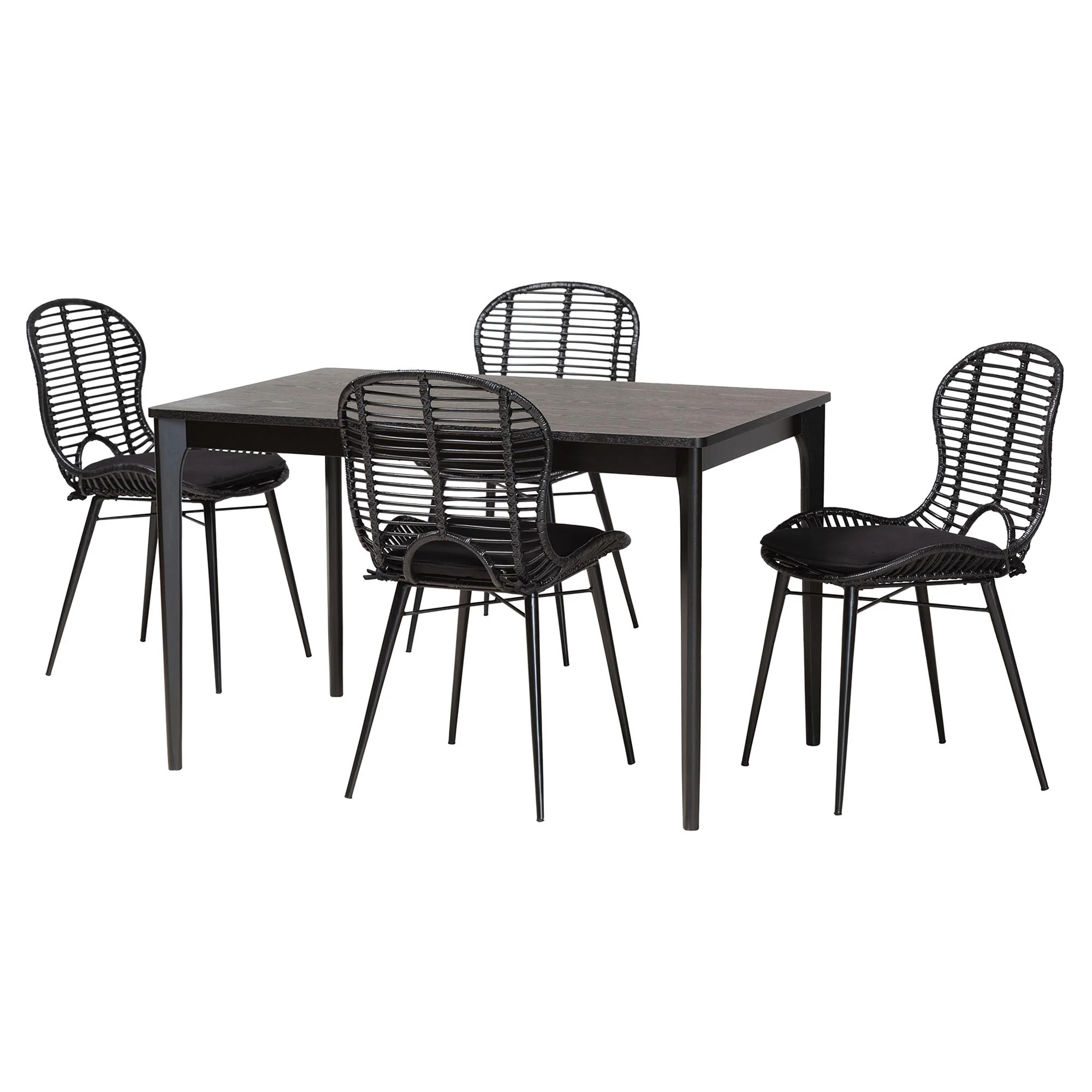 Baxton Studio Brenna Modern Bohemian Black Finished Wood and Rattan 5-Piece Dining Set - Image 2