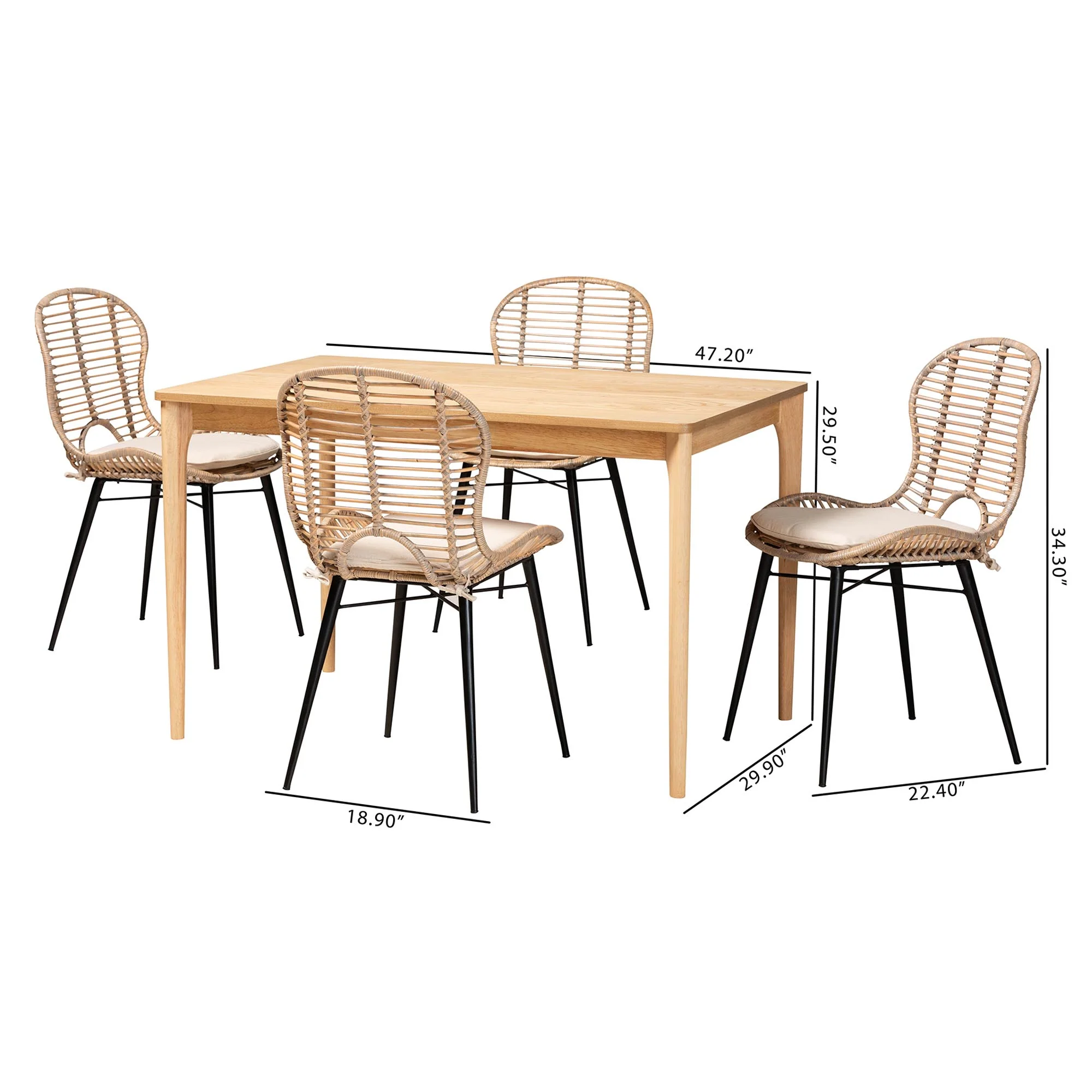Baxton Studio Brenna Modern Bohemian Greywashed Rattan and Natural Brown Finished Wood 5-Piece Dining Set - Image 10