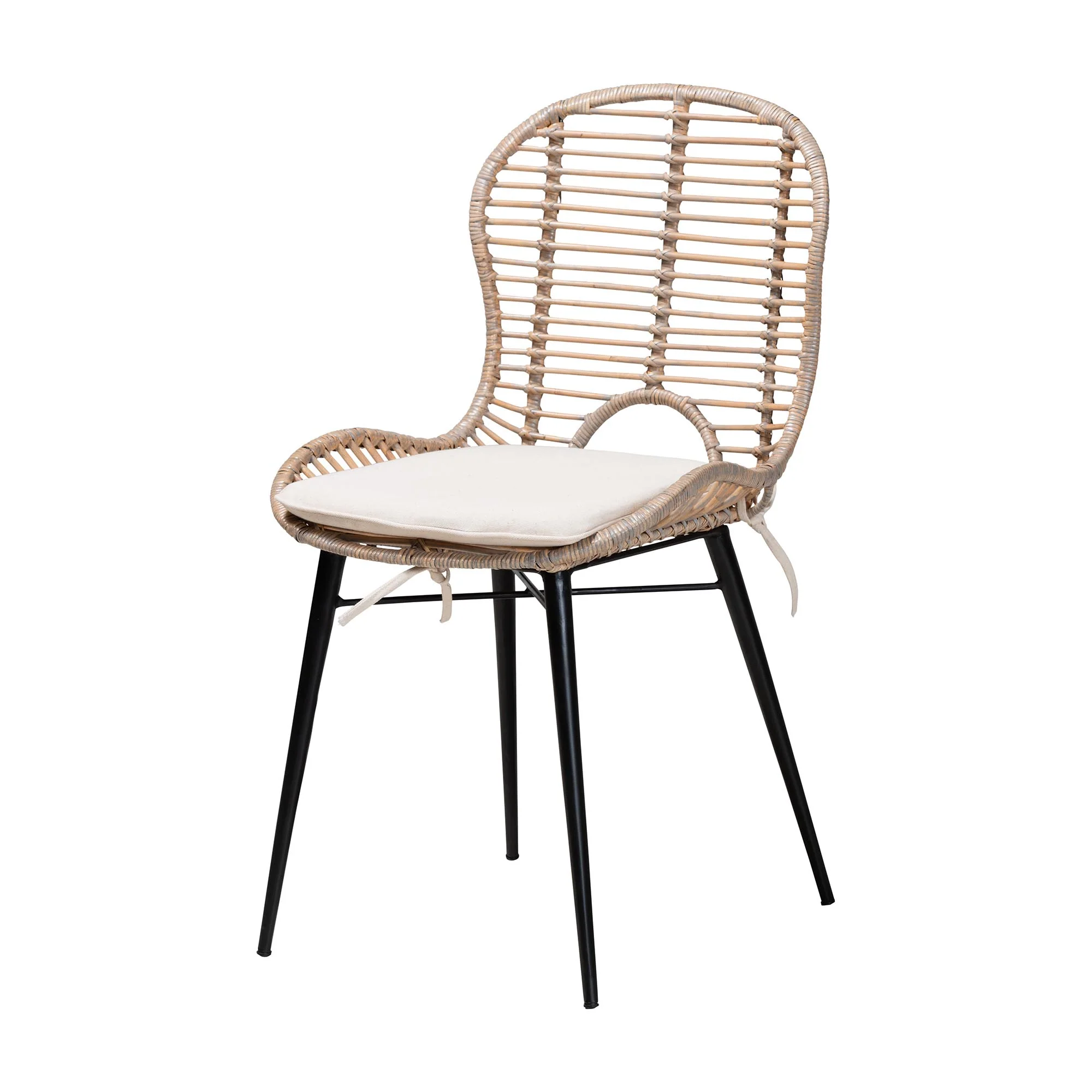 Baxton Studio Brenna Modern Bohemian Greywashed Rattan and Natural Brown Finished Wood 5-Piece Dining Set - Image 3