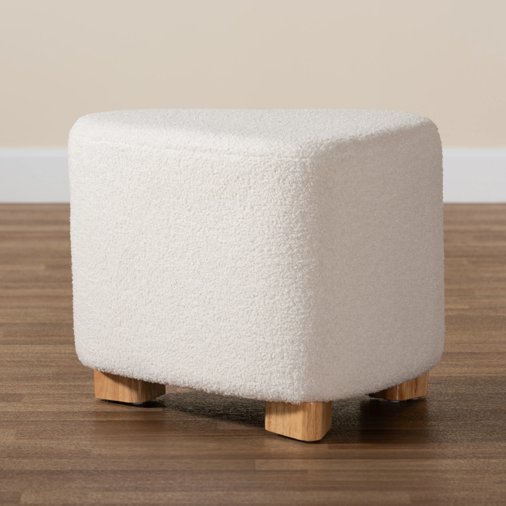 Baxton Studio Brielle Modern and Contemporary Ivory Boucle Upholstered and Natural Brown Finished Wood Ottoman - Image 7