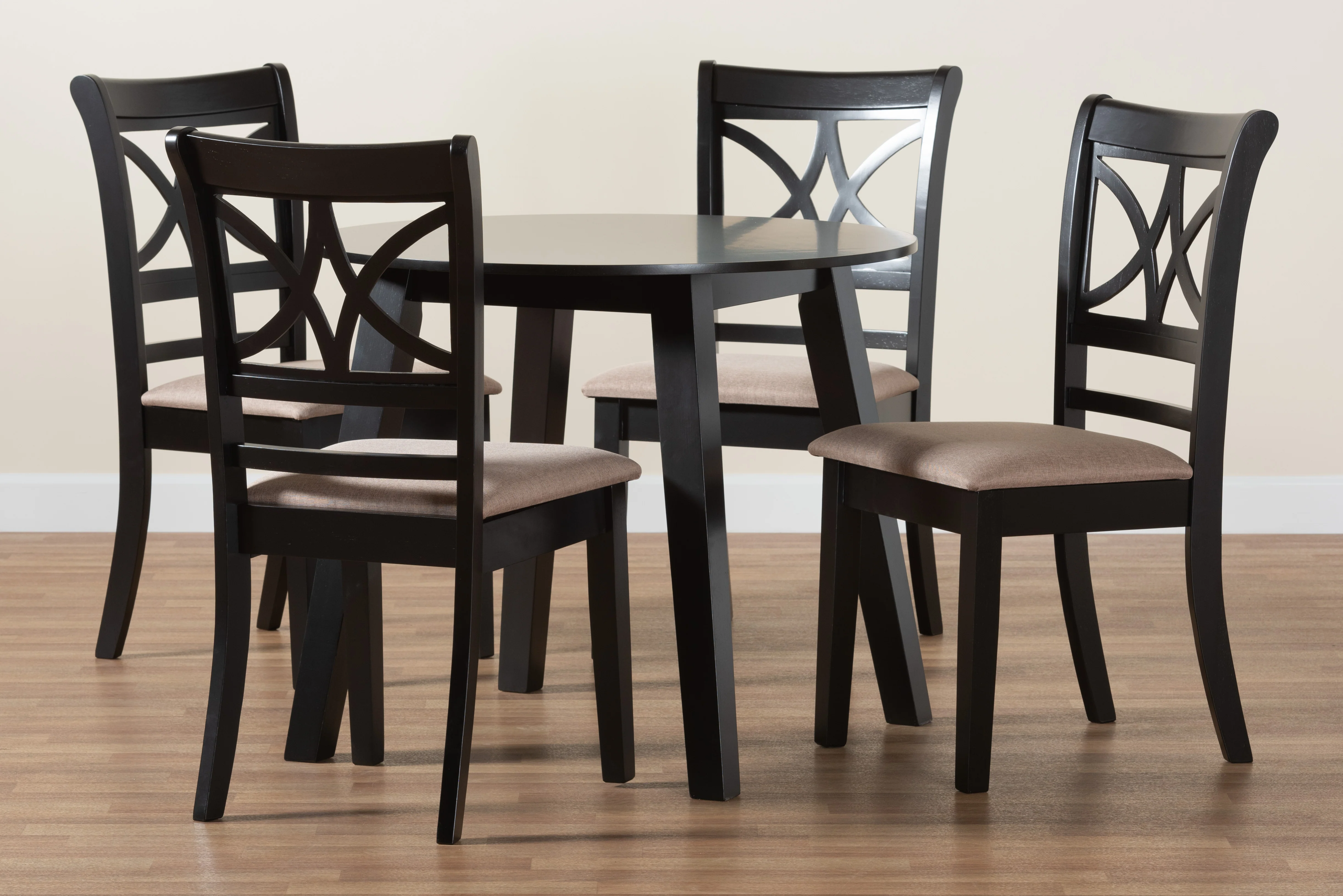 Baxton Studio Brooke Modern Beige Fabric and Dark Brown Finished Wood 5-Piece Dining Set - Image 2
