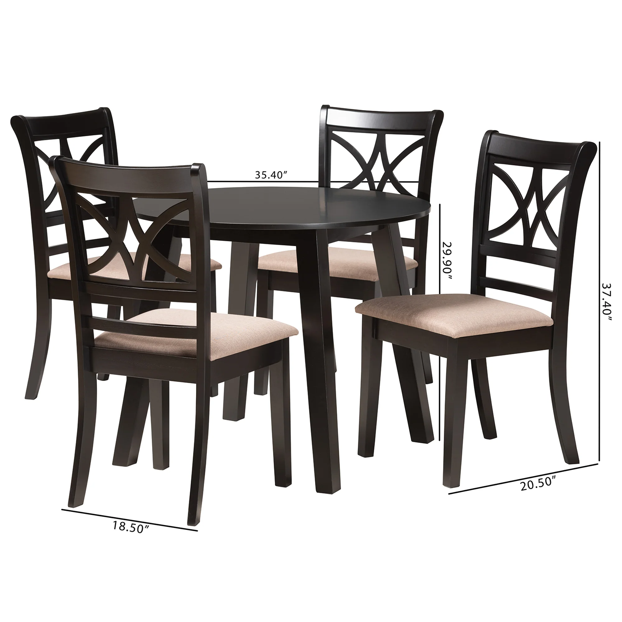 Baxton Studio Brooke Modern Beige Fabric and Dark Brown Finished Wood 5-Piece Dining Set - Image 3