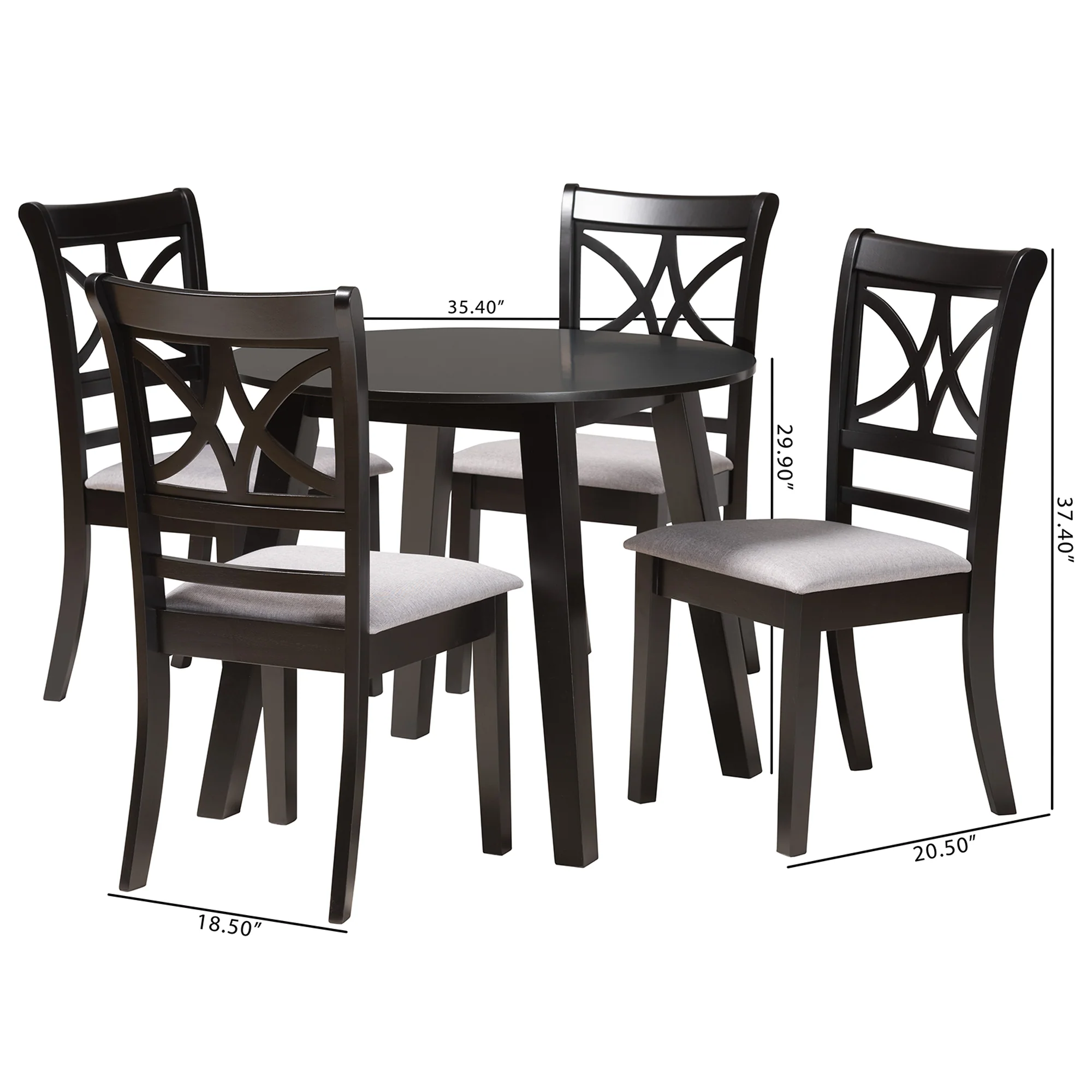Baxton Studio Brooke Modern Grey Fabric and Dark Brown Finished Wood 5-Piece Dining Set - Image 3