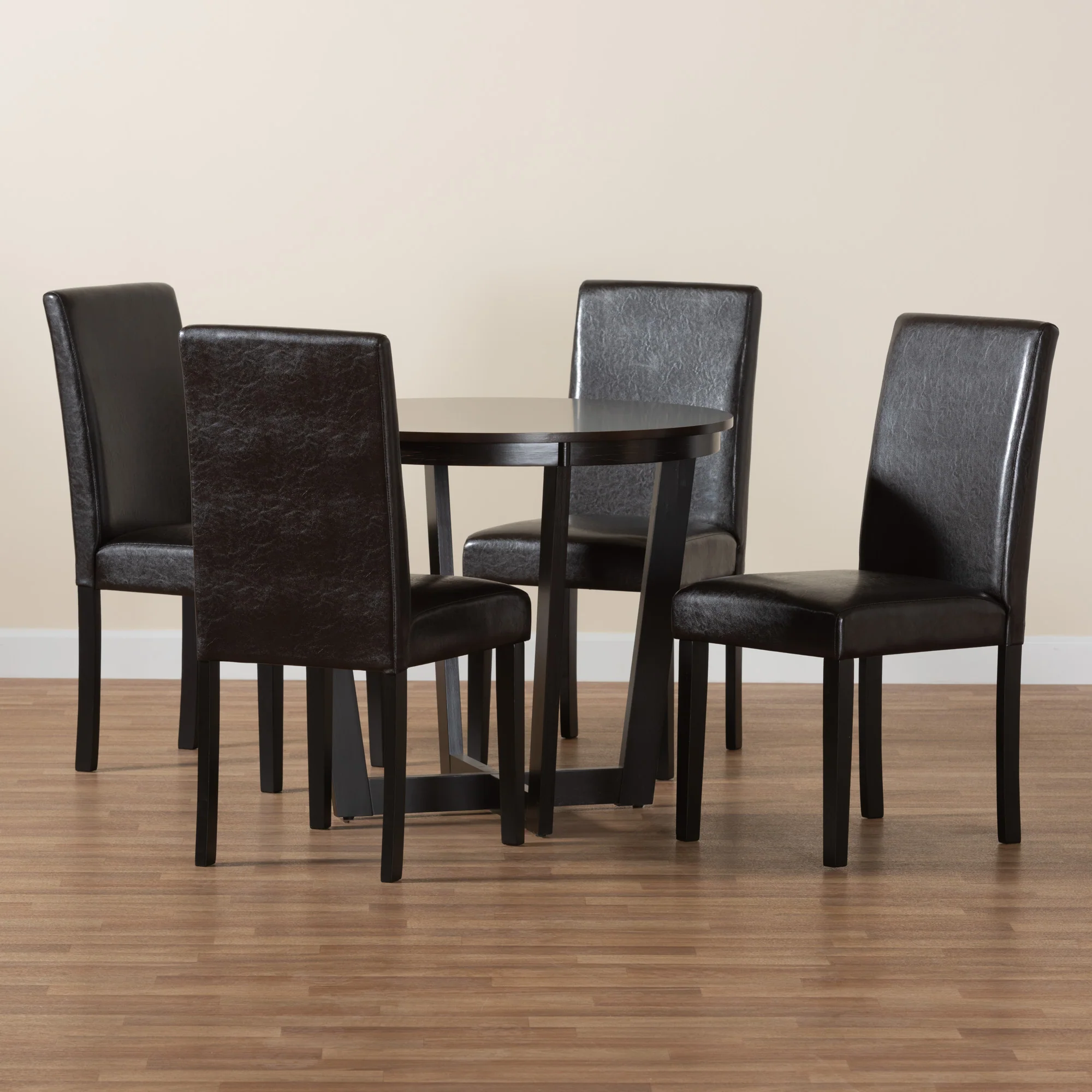 Baxton Studio Bruna Modern Dark Brown Faux Leather and Espresso Brown Finished Wood 5-Piece Dining Set - Image 2