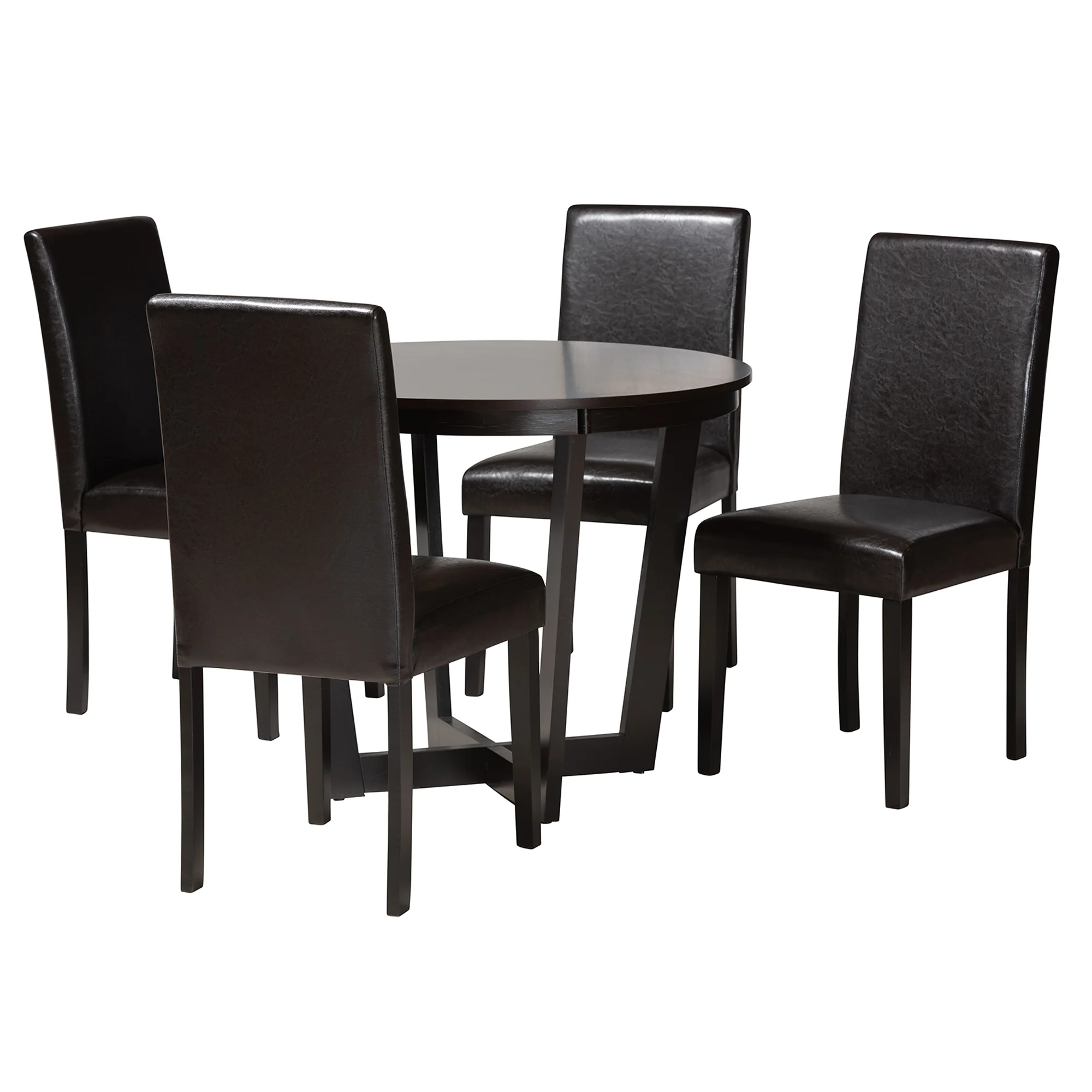 Baxton Studio Bruna Modern Dark Brown Faux Leather and Espresso Brown Finished Wood 5-Piece Dining Set - Image 4