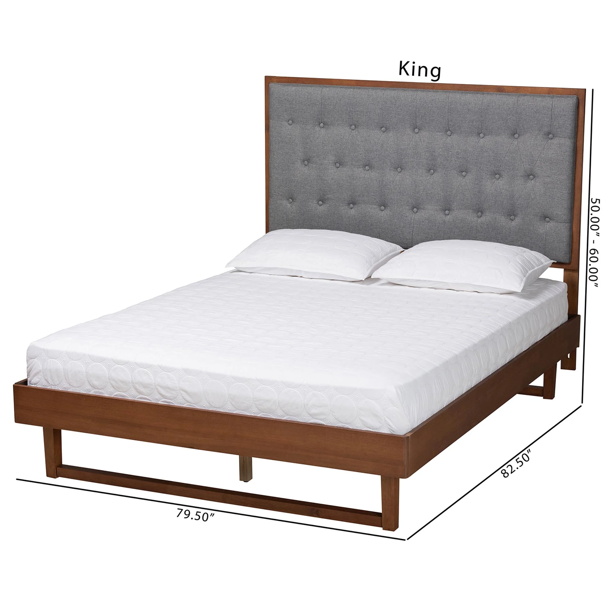 Baxton Studio Bryn Classic and Traditional Grey Fabric and Walnut Brown Finished Wood King Size Platform Bed - Image 4