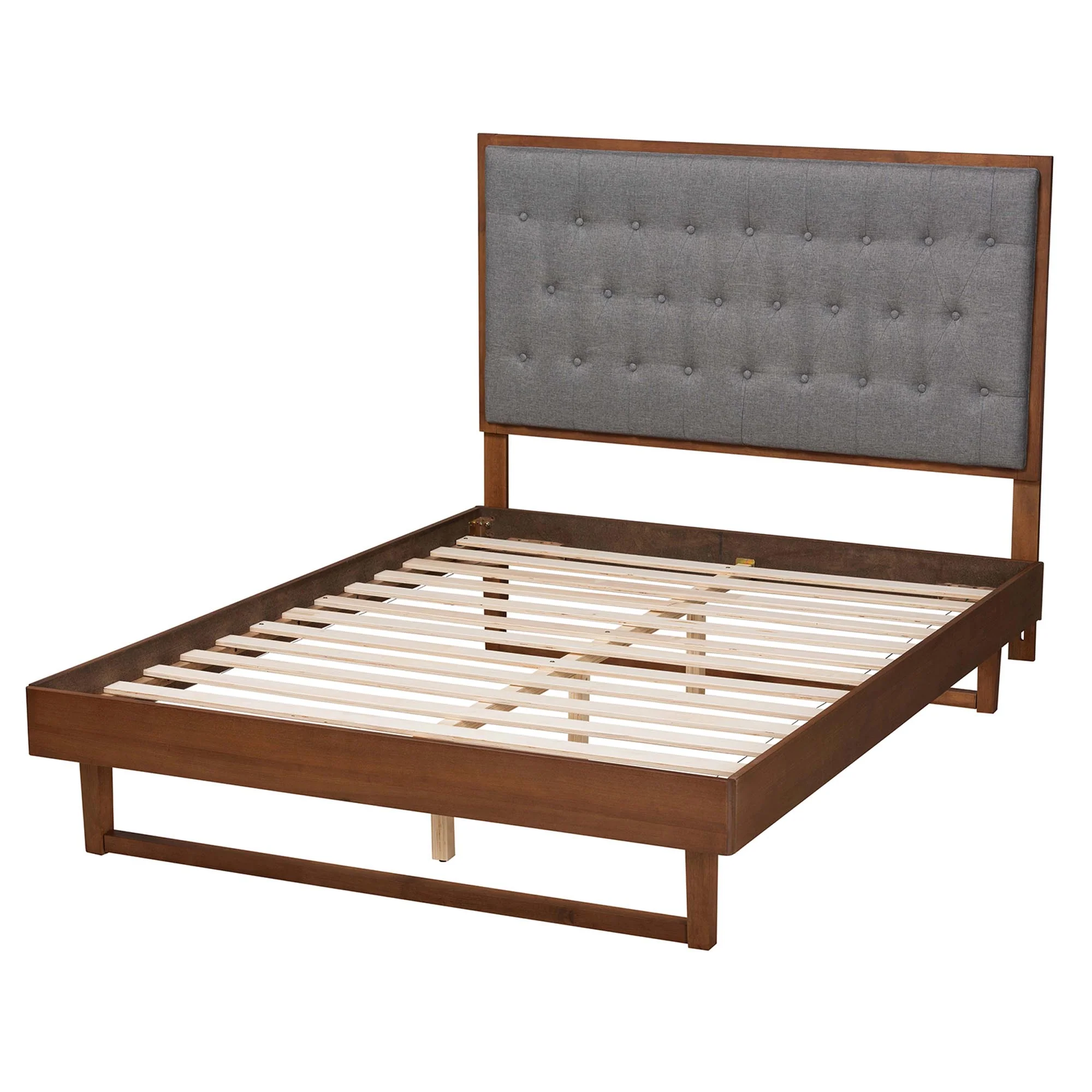 Baxton Studio Bryn Classic and Traditional Grey Fabric and Walnut Brown Finished Wood King Size Platform Bed - Image 8