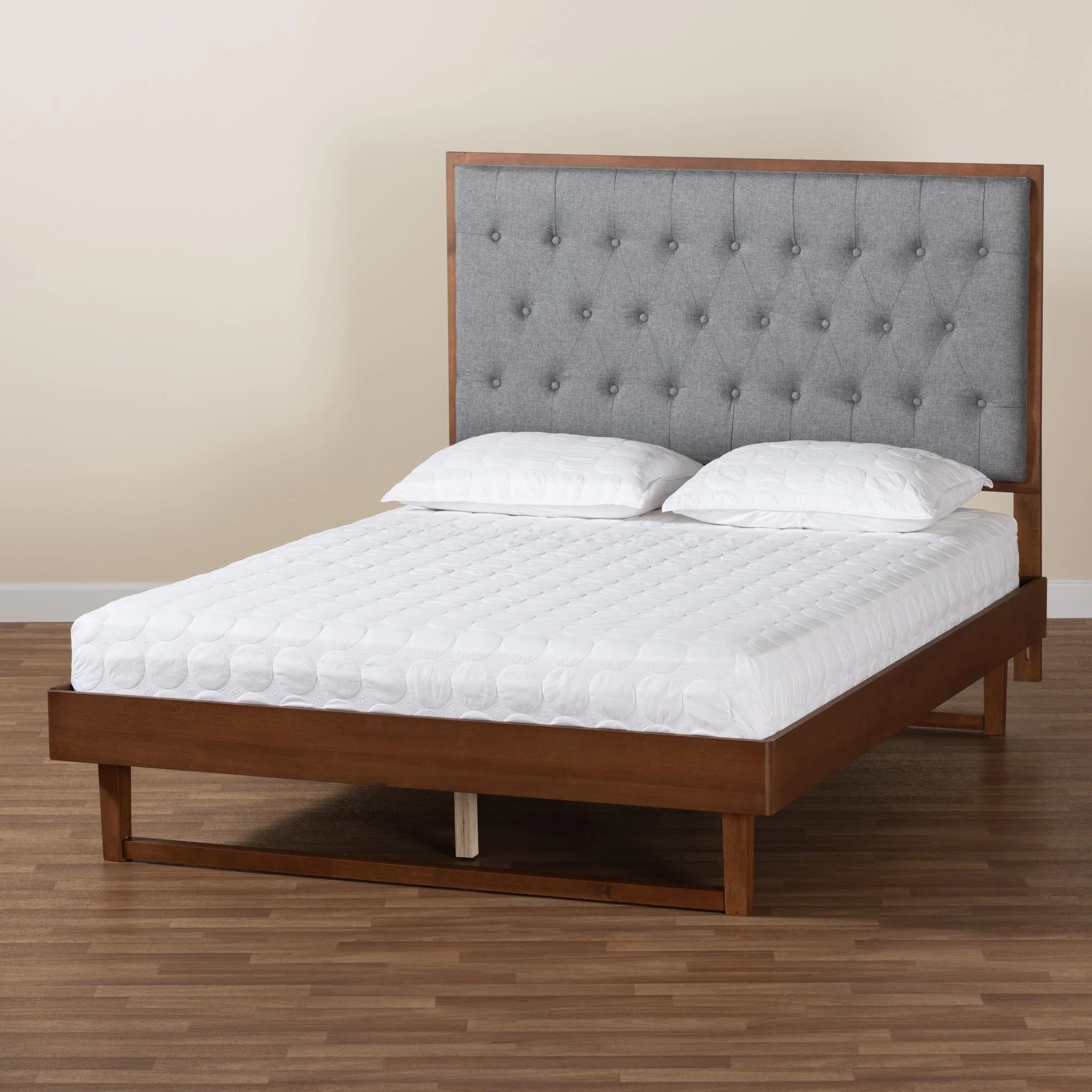 Baxton Studio Bryn Classic and Traditional Grey Fabric and Walnut Brown Finished Wood Queen Size Platform Bed - Image 10