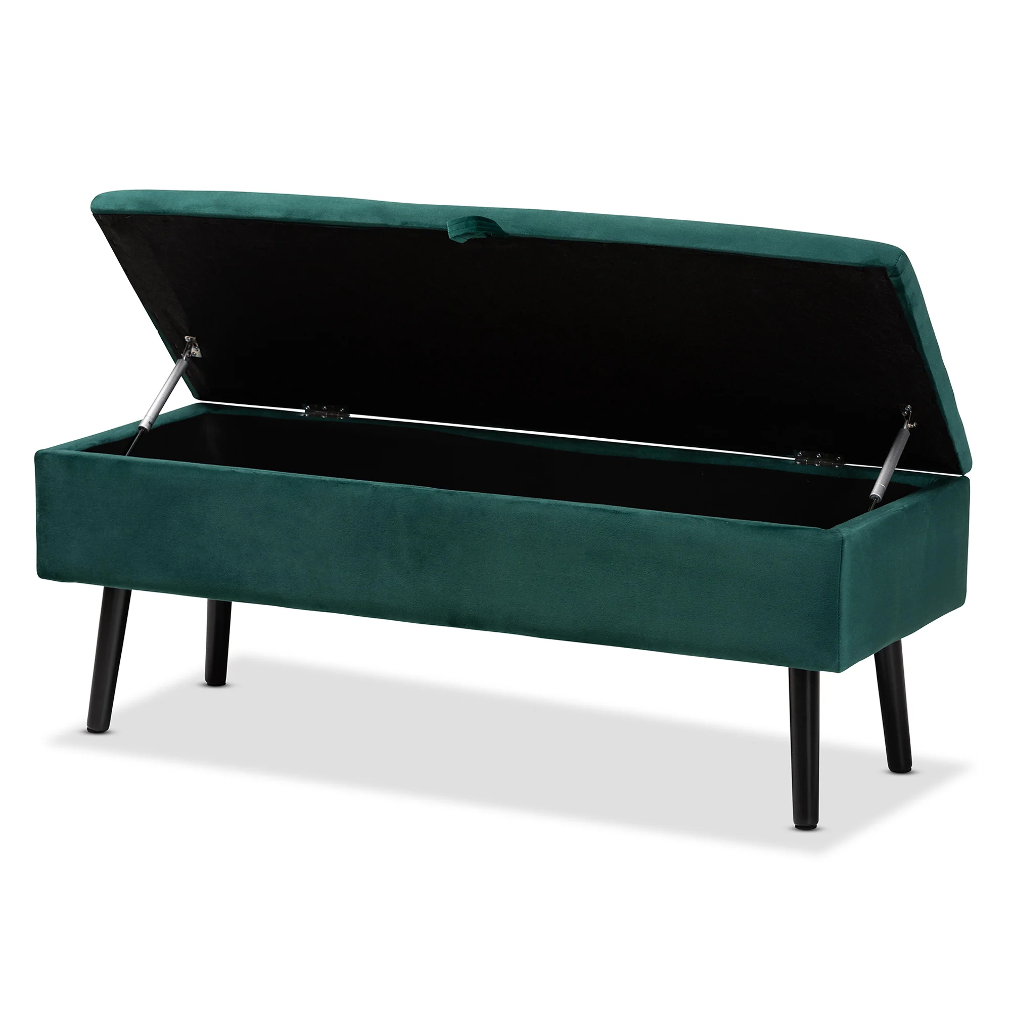 Baxton Studio Caine Modern and Contemporary Green Velvet Fabric Upholstered and Dark Brown Finished Wood Storage Bench - Image 3