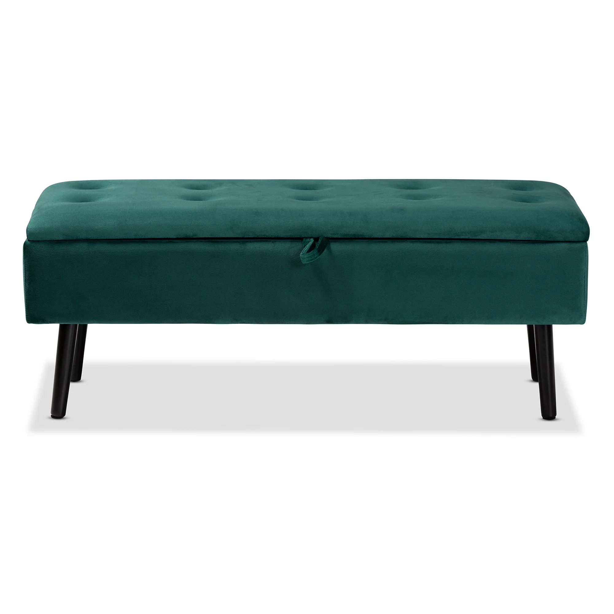 Baxton Studio Caine Modern and Contemporary Green Velvet Fabric Upholstered and Dark Brown Finished Wood Storage Bench - Image 4