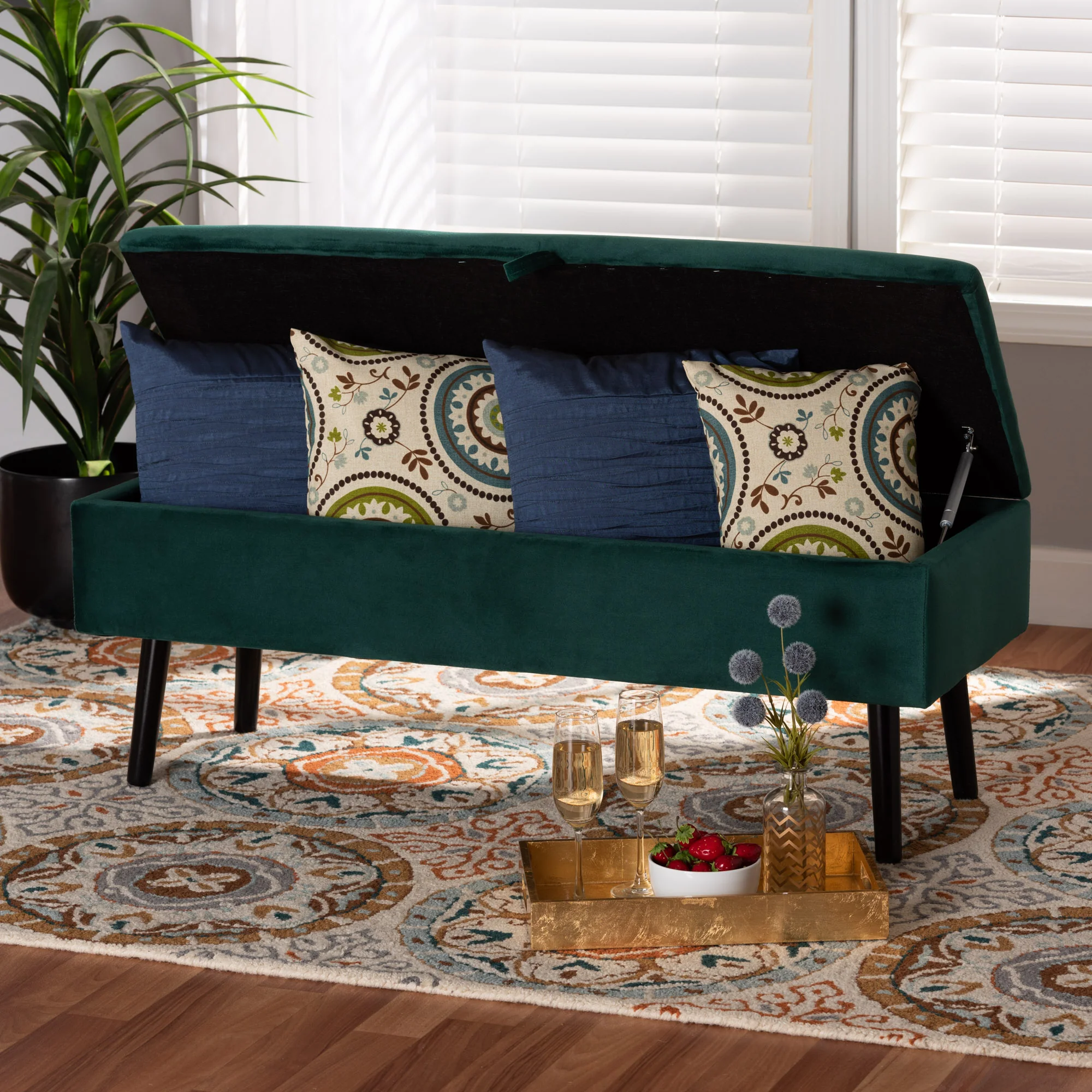 Baxton Studio Caine Modern and Contemporary Green Velvet Fabric Upholstered and Dark Brown Finished Wood Storage Bench - Image 9