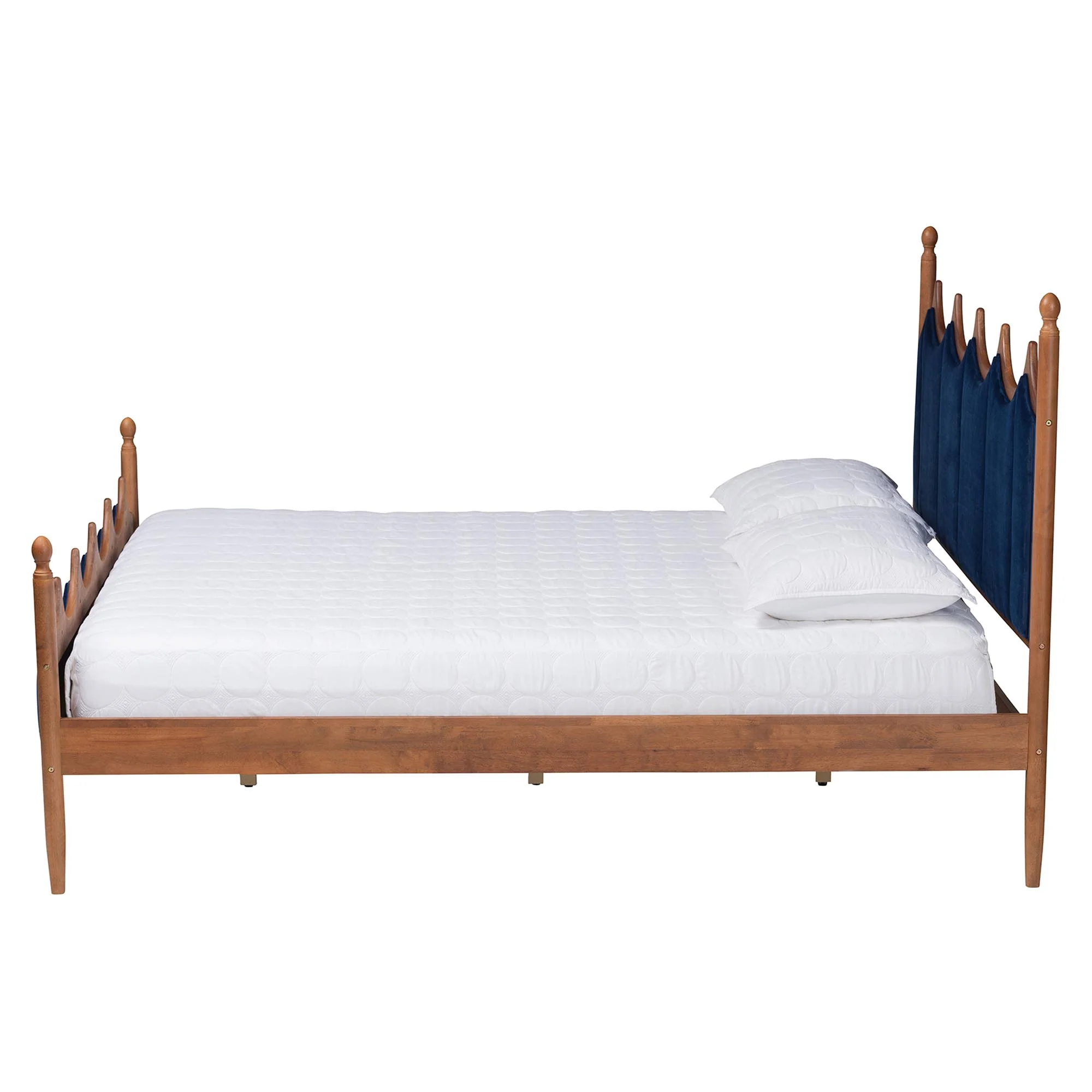 Baxton Studio Calgary Retro-Modern Royal Blue Velvet Fabric and Walnut Brown Wood Queen Size Platform Bed - Image 3